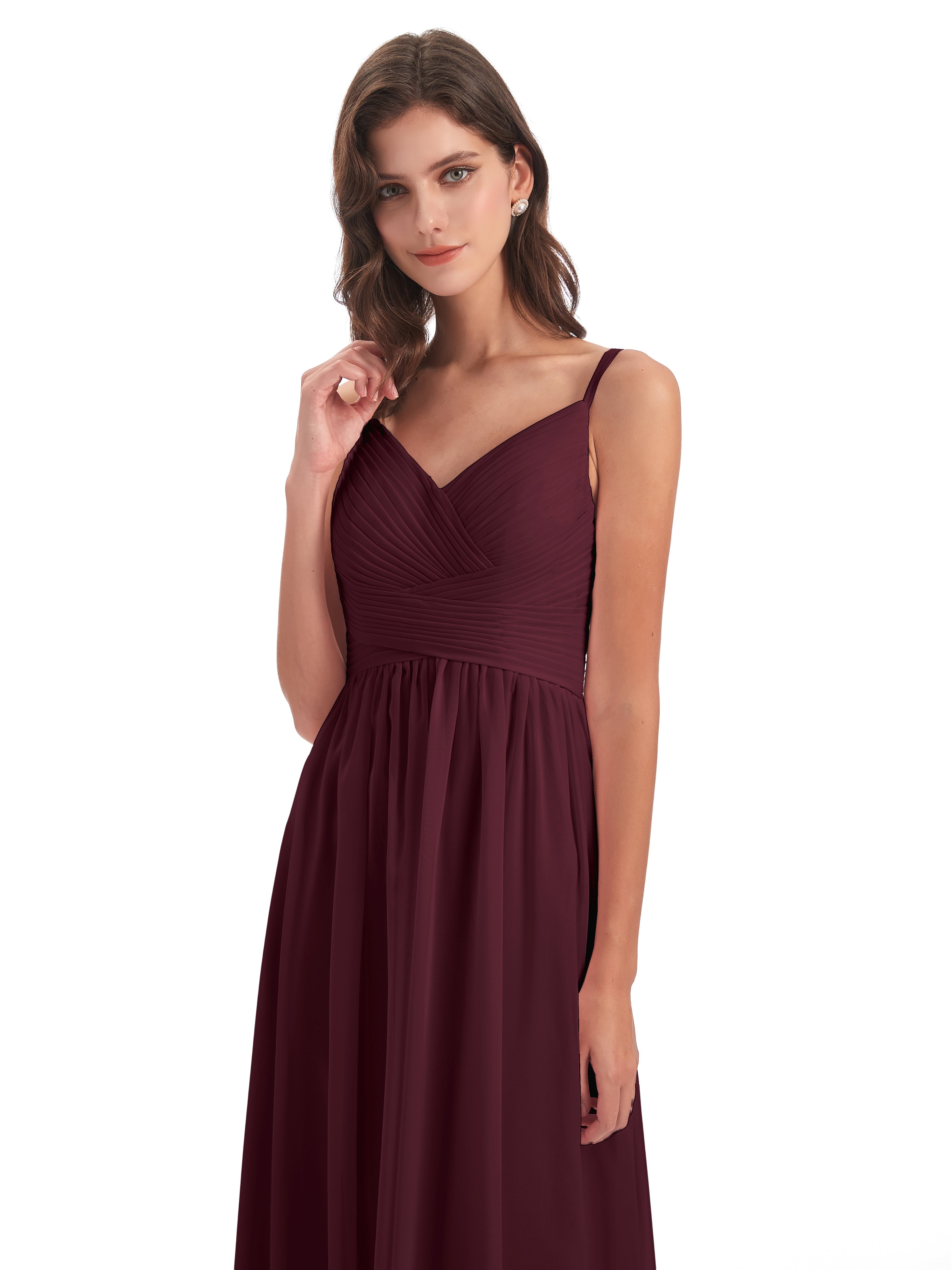 Robes De Demoiselle D'Honneur Cabernet Bretelles Spaghetti Plis Dentelle Robes Demoiselle D'Honneur