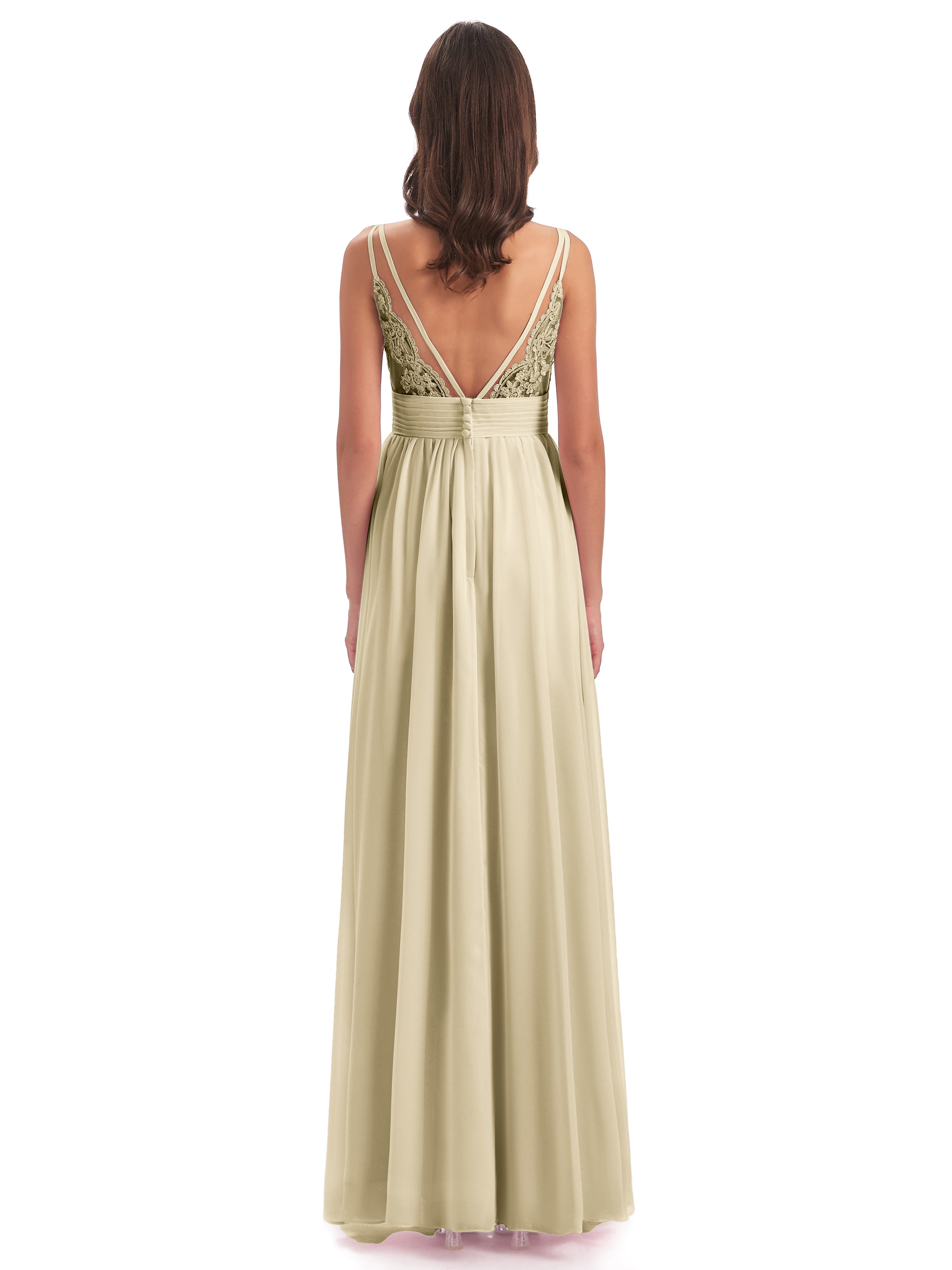 Robe Demoiselle Dhonneur Champagne Bretelles Spaghetti Plis Dentelle Robes Demoiselle D'Honneur