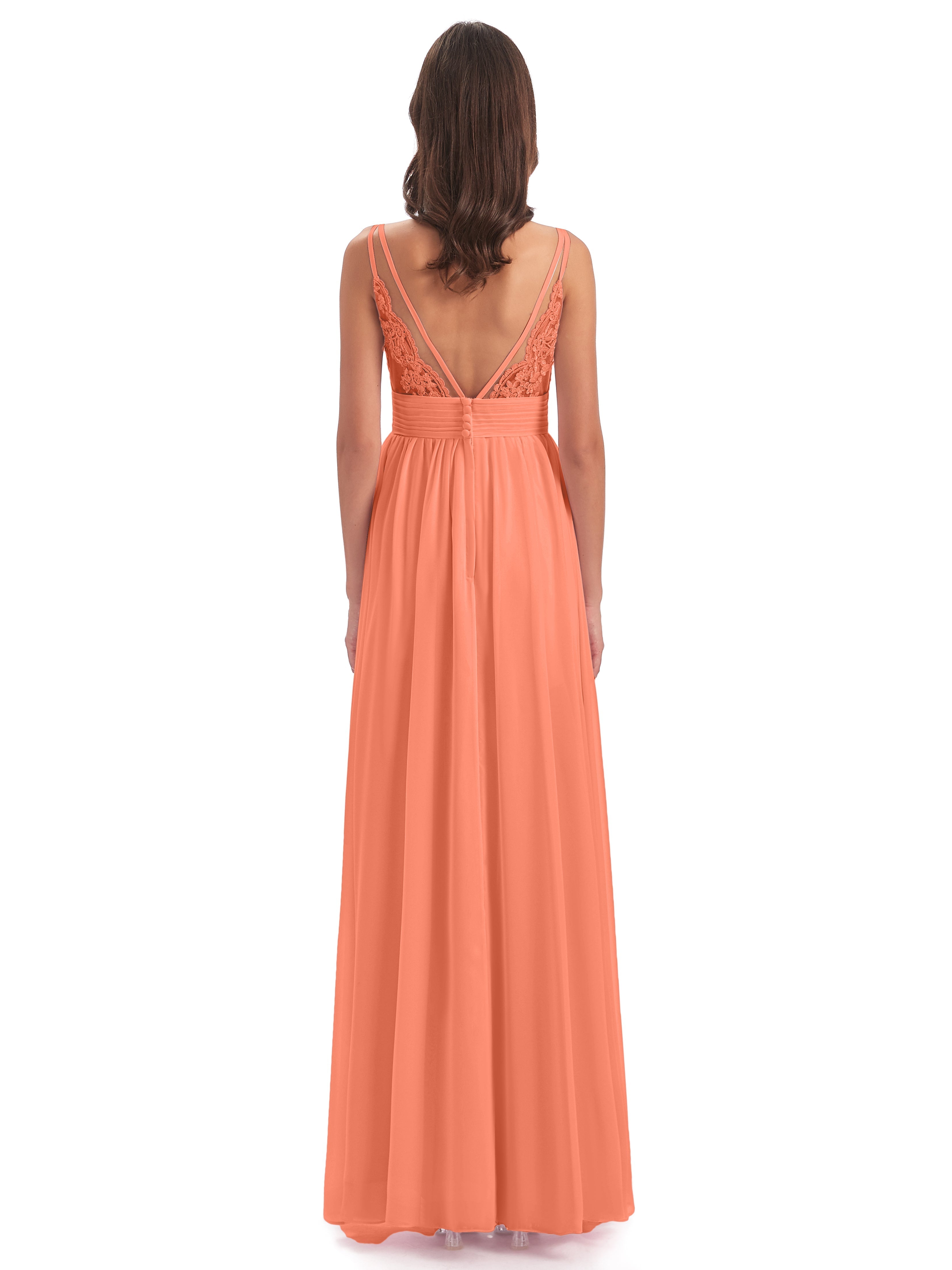 Robes De Demoiselle D'Honneur Coucher De Soleil Bretelles Spaghetti Plis Dentelle Robes Demoiselle D'Honneur