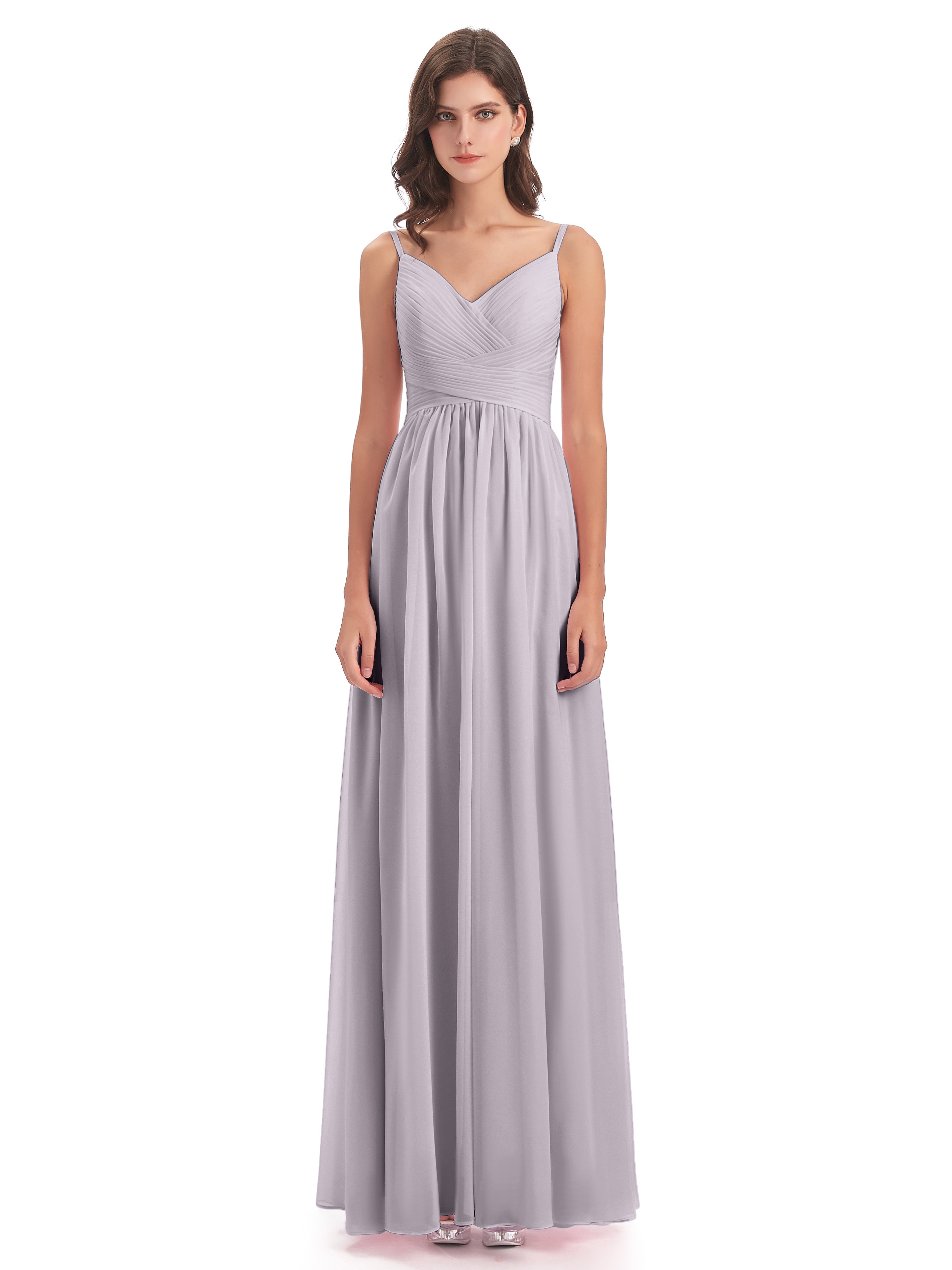 Robes De Demoiselle D'Honneur Crépuscule Bretelles Spaghetti Plis Dentelle Robes Demoiselle D'Honneur