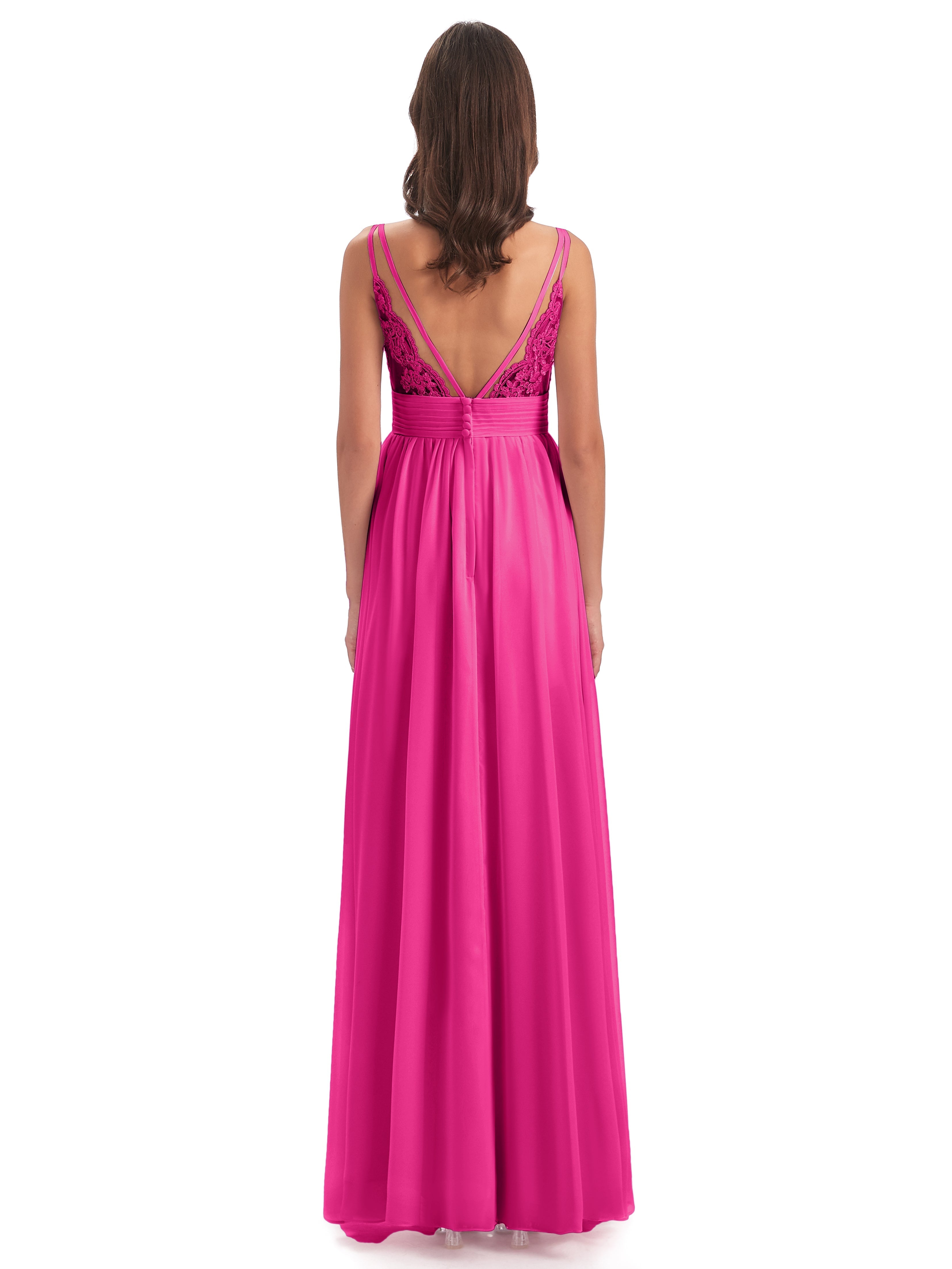 Robe Demoiselle D Honneur Rose Fuchsia Bretelles Spaghetti Plis Dentelle Robes Demoiselle D'Honneur