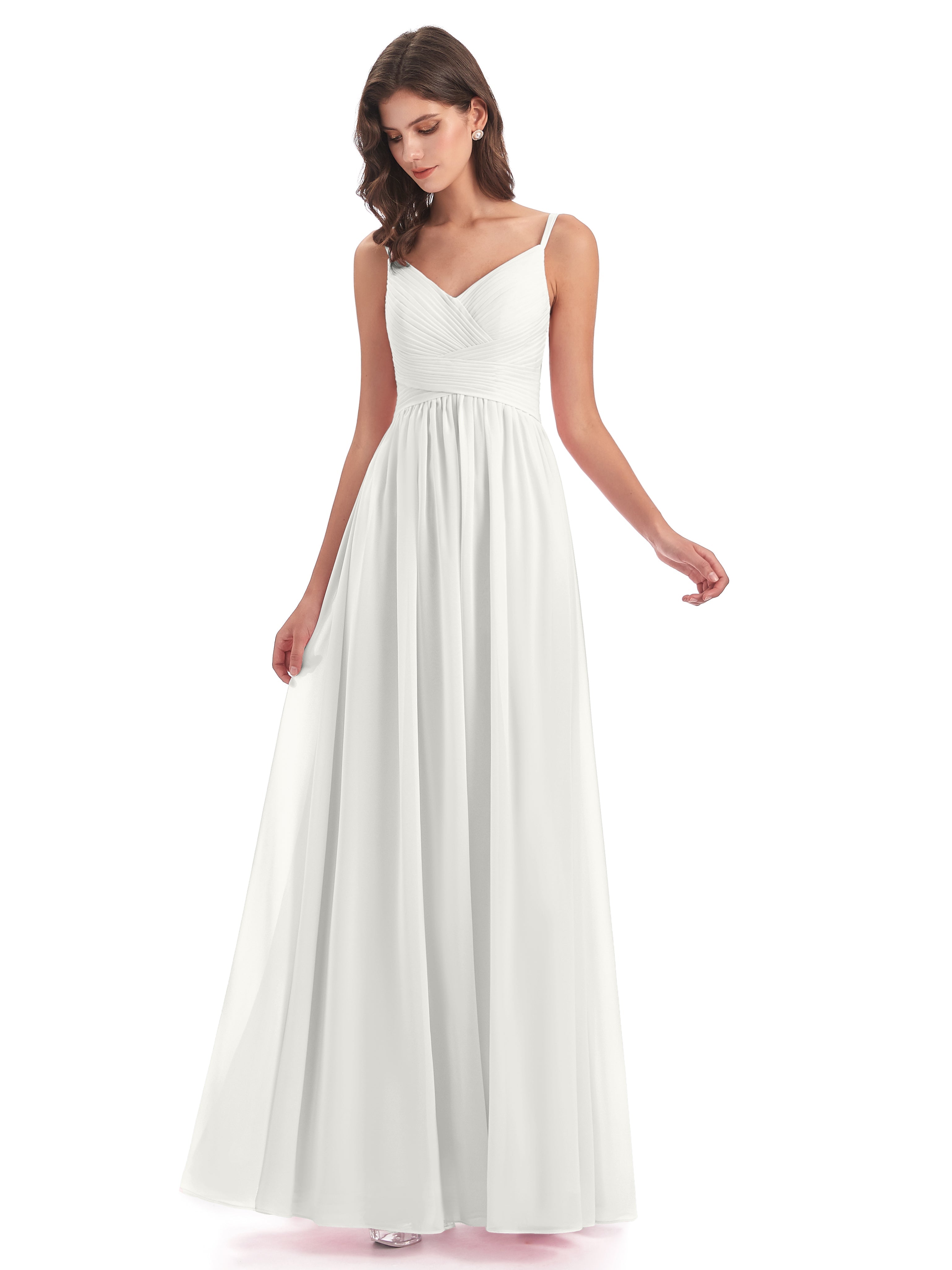 Robe Ivoire Demoiselle D Honneur Bretelles Spaghetti Plis Dentelle Robes Demoiselle D'Honneur