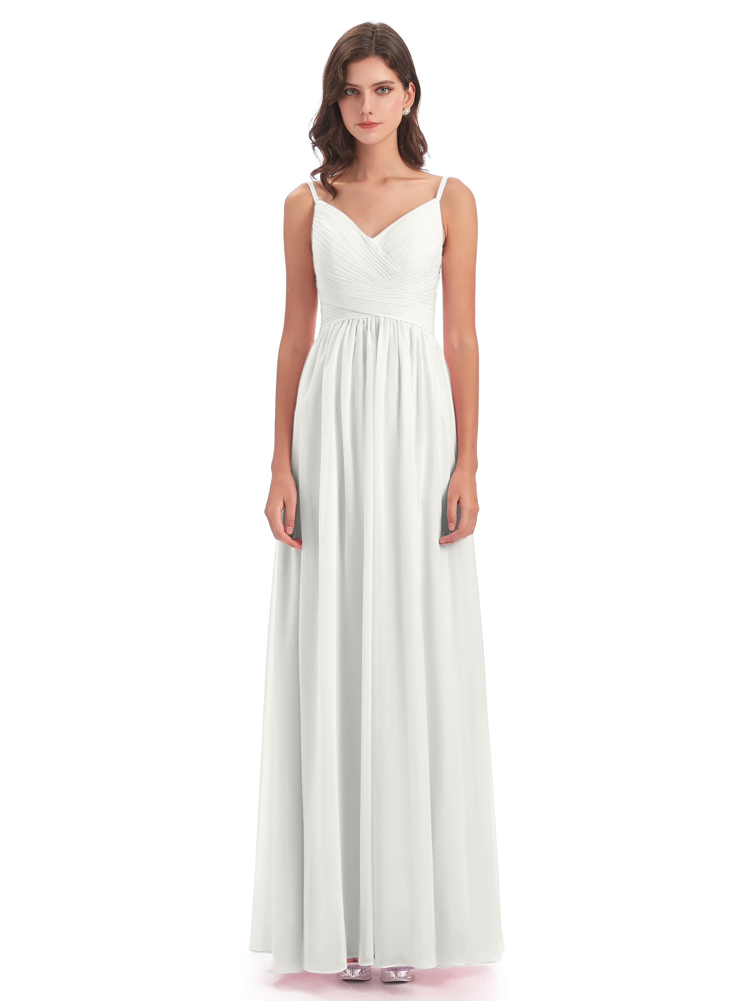 Robe Ivoire Demoiselle D Honneur Bretelles Spaghetti Plis Dentelle Robes Demoiselle D'Honneur