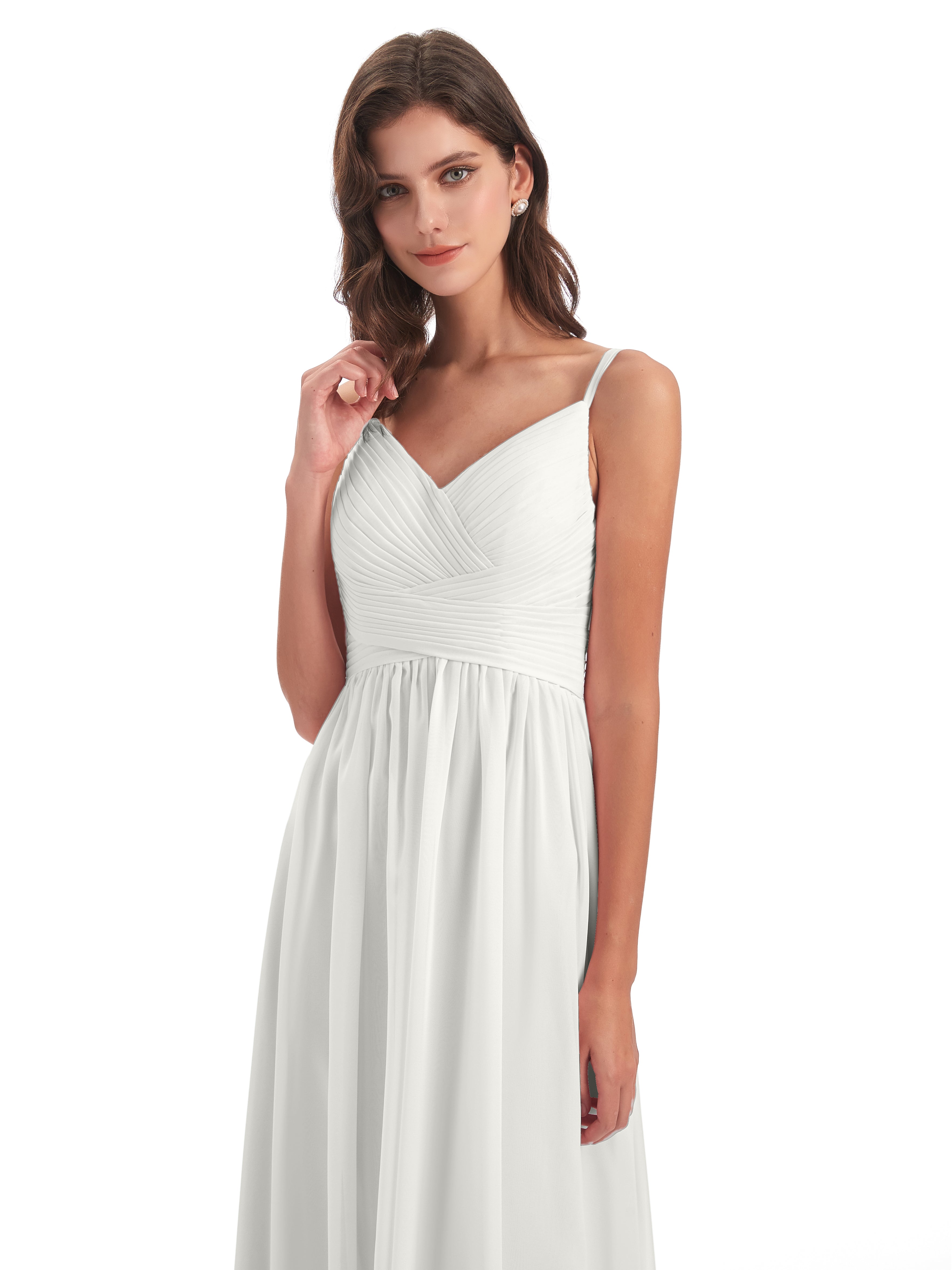 Robe Ivoire Demoiselle D Honneur Bretelles Spaghetti Plis Dentelle Robes Demoiselle D'Honneur