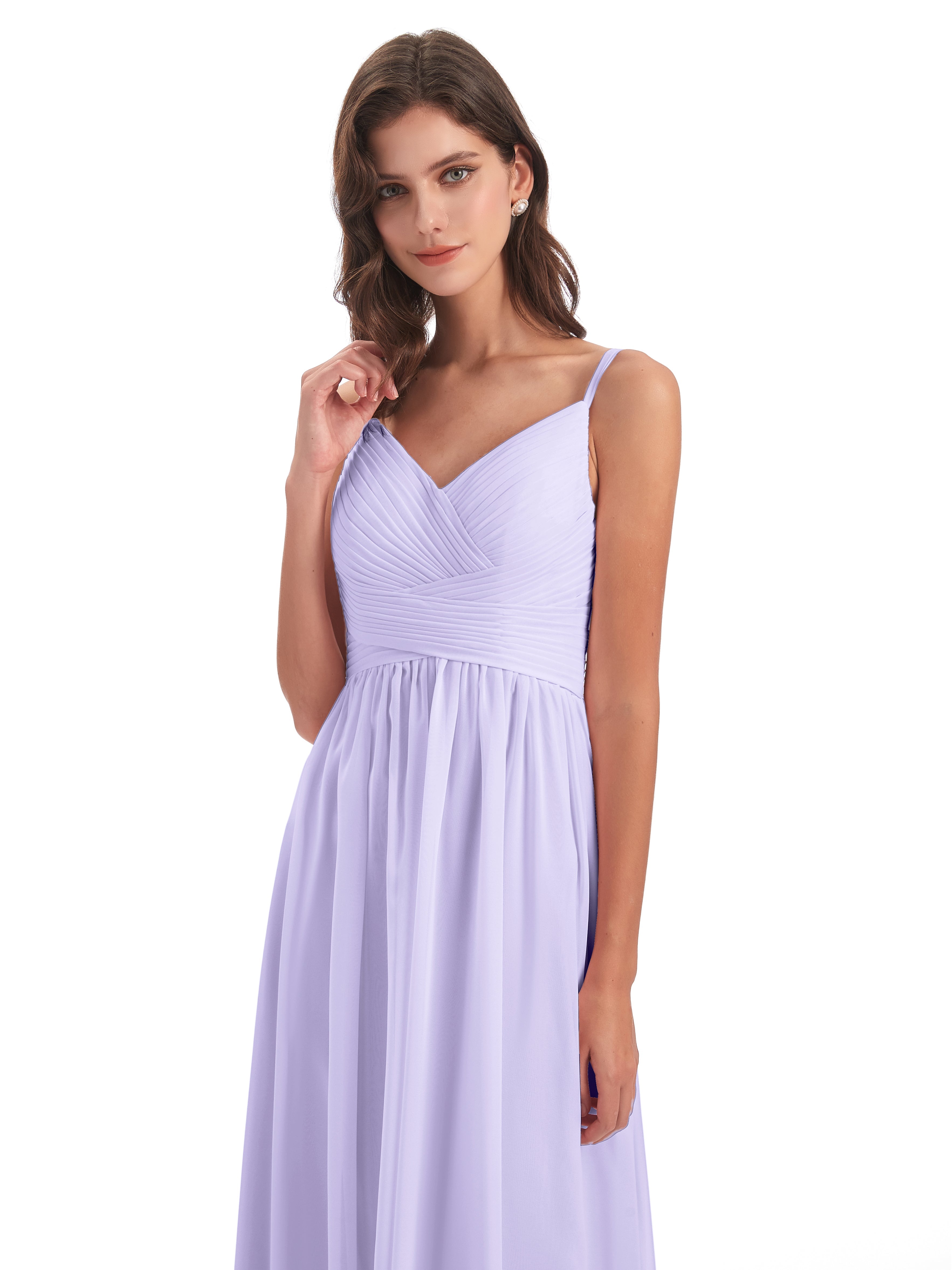 Robes De Demoiselle D'Honneur Vintage Mauve Bretelles Spaghetti Plis Dentelle Robes Demoiselle D'Honneur