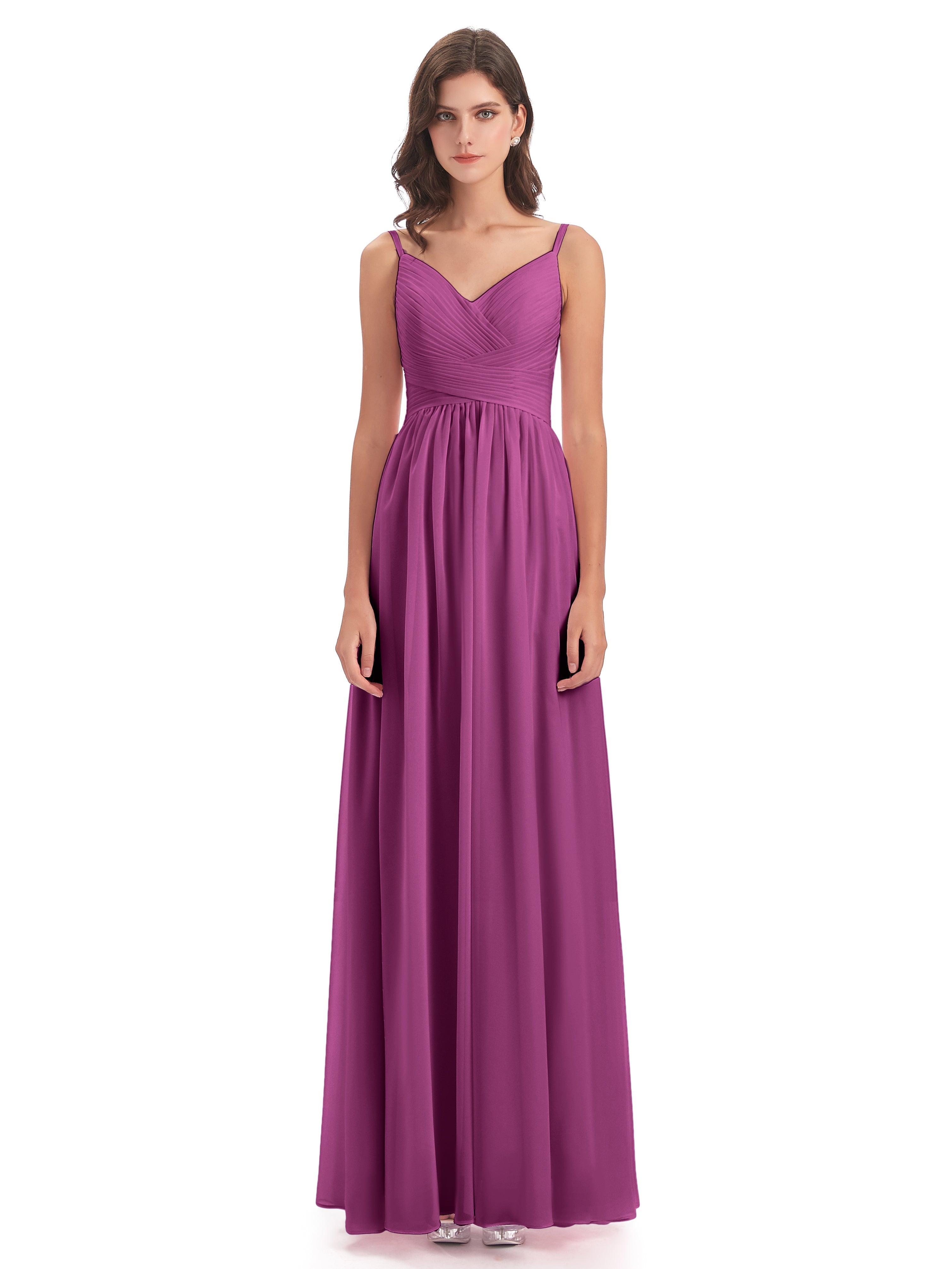 Robes De Demoiselle D'Honneur Orchidée Bretelles Spaghetti Plis Dentelle Robes Demoiselle D'Honneur