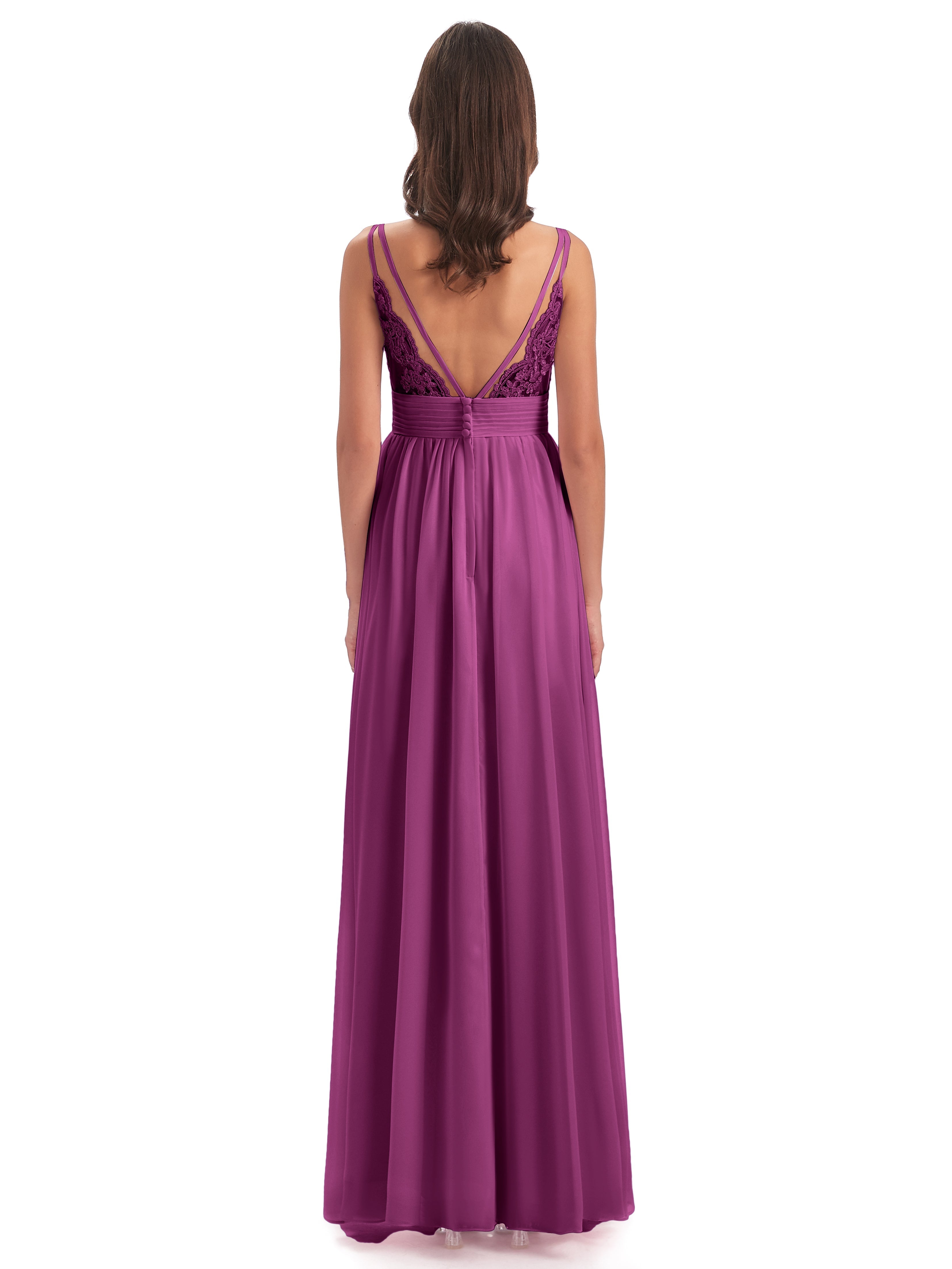 Robes De Demoiselle D'Honneur Orchidée Bretelles Spaghetti Plis Dentelle Robes Demoiselle D'Honneur