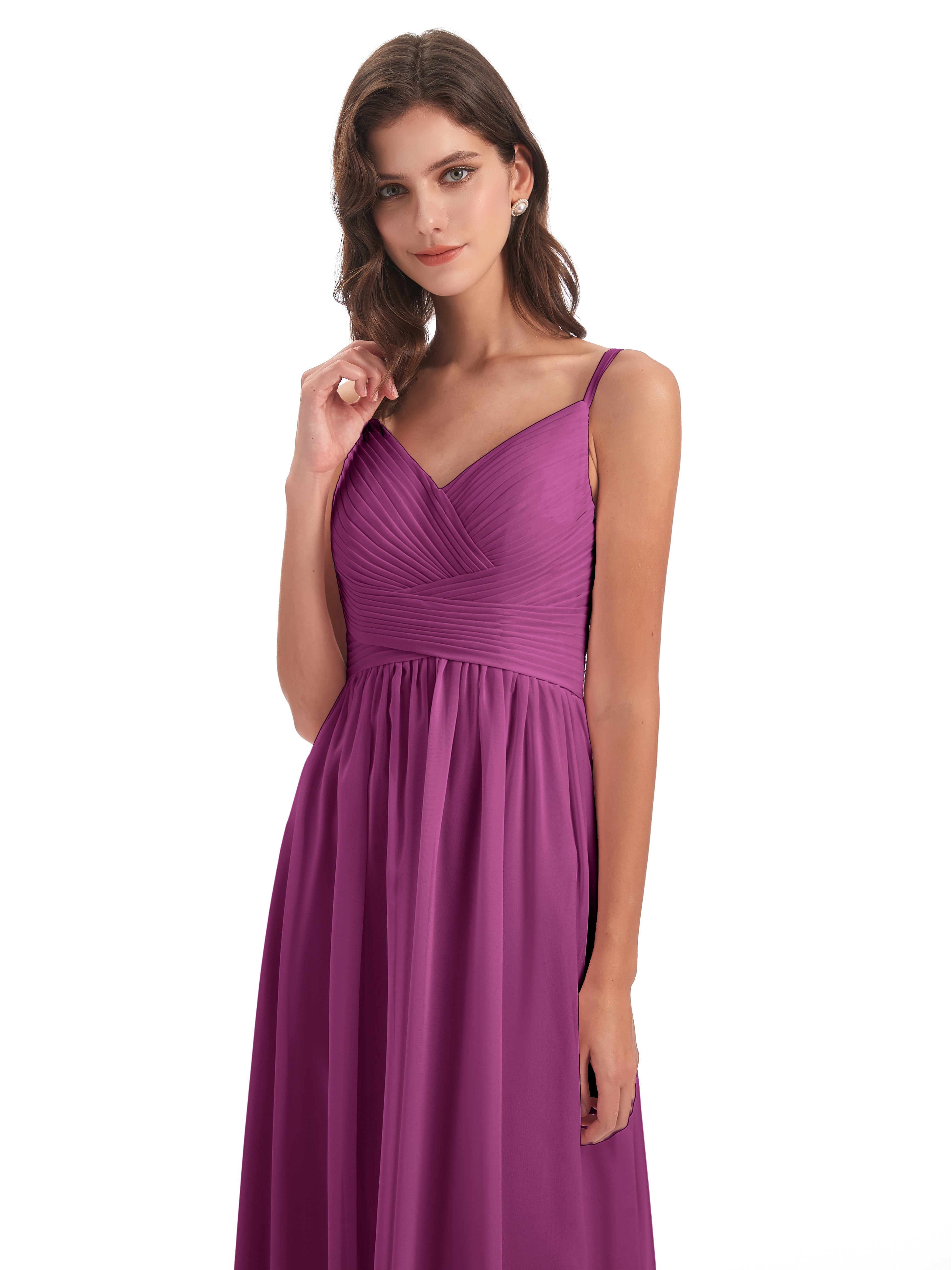 Robes De Demoiselle D'Honneur Orchidée Bretelles Spaghetti Plis Dentelle Robes Demoiselle D'Honneur