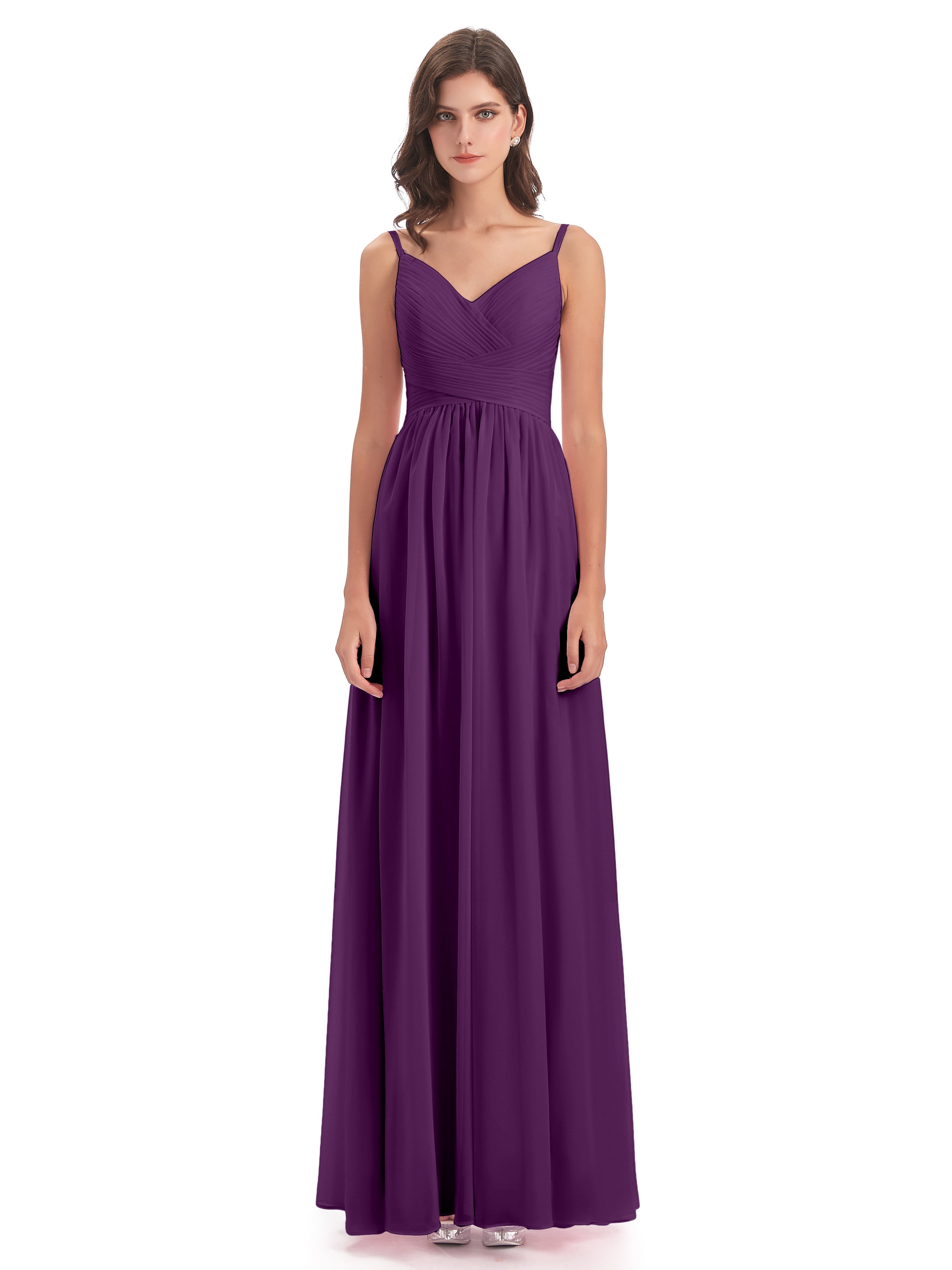 Robes De Demoiselle D'Honneur En Raisin Bretelles Spaghetti Plis Dentelle Robes Demoiselle D'Honneur