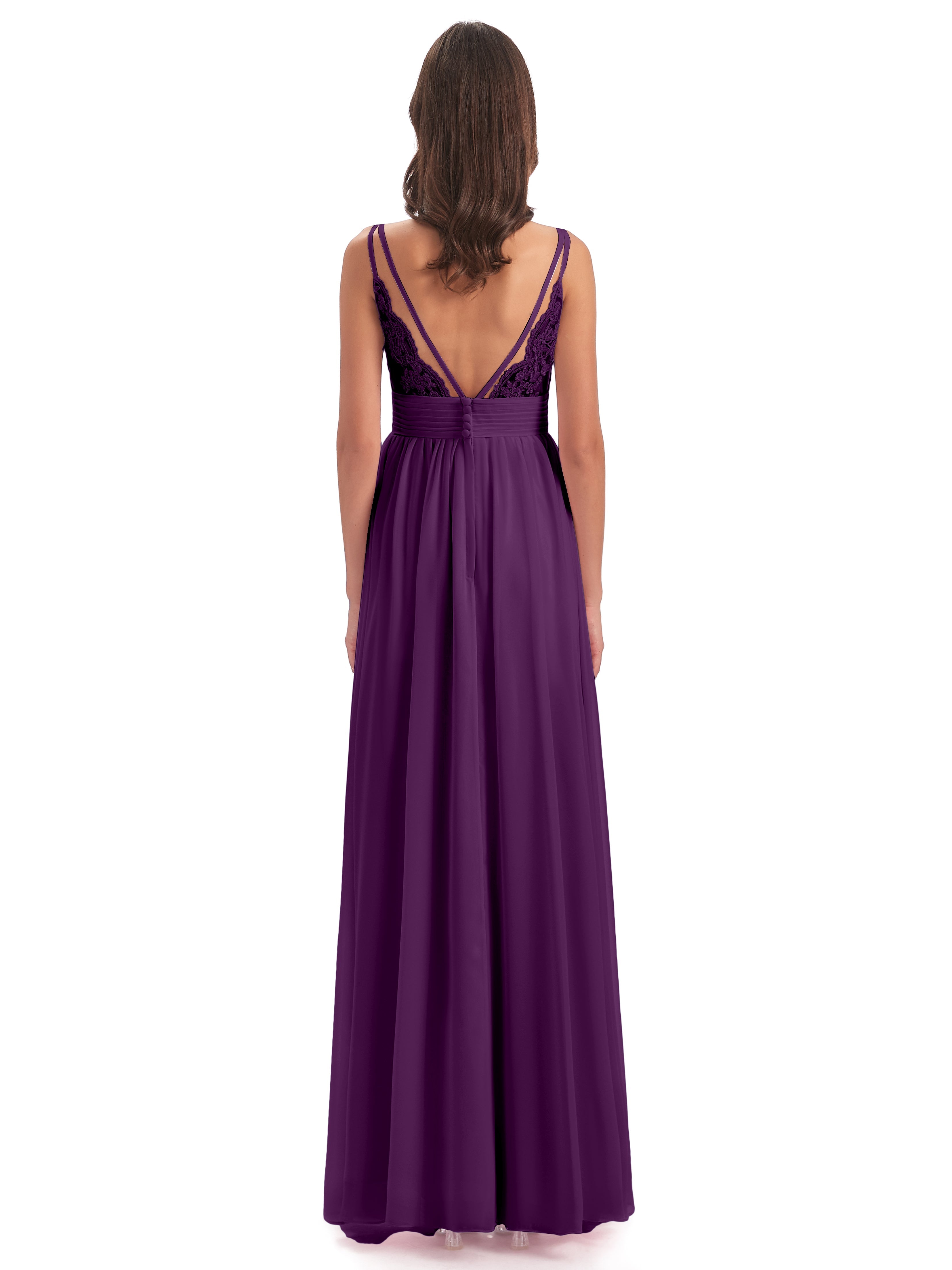 Robes De Demoiselle D'Honneur En Raisin Bretelles Spaghetti Plis Dentelle Robes Demoiselle D'Honneur