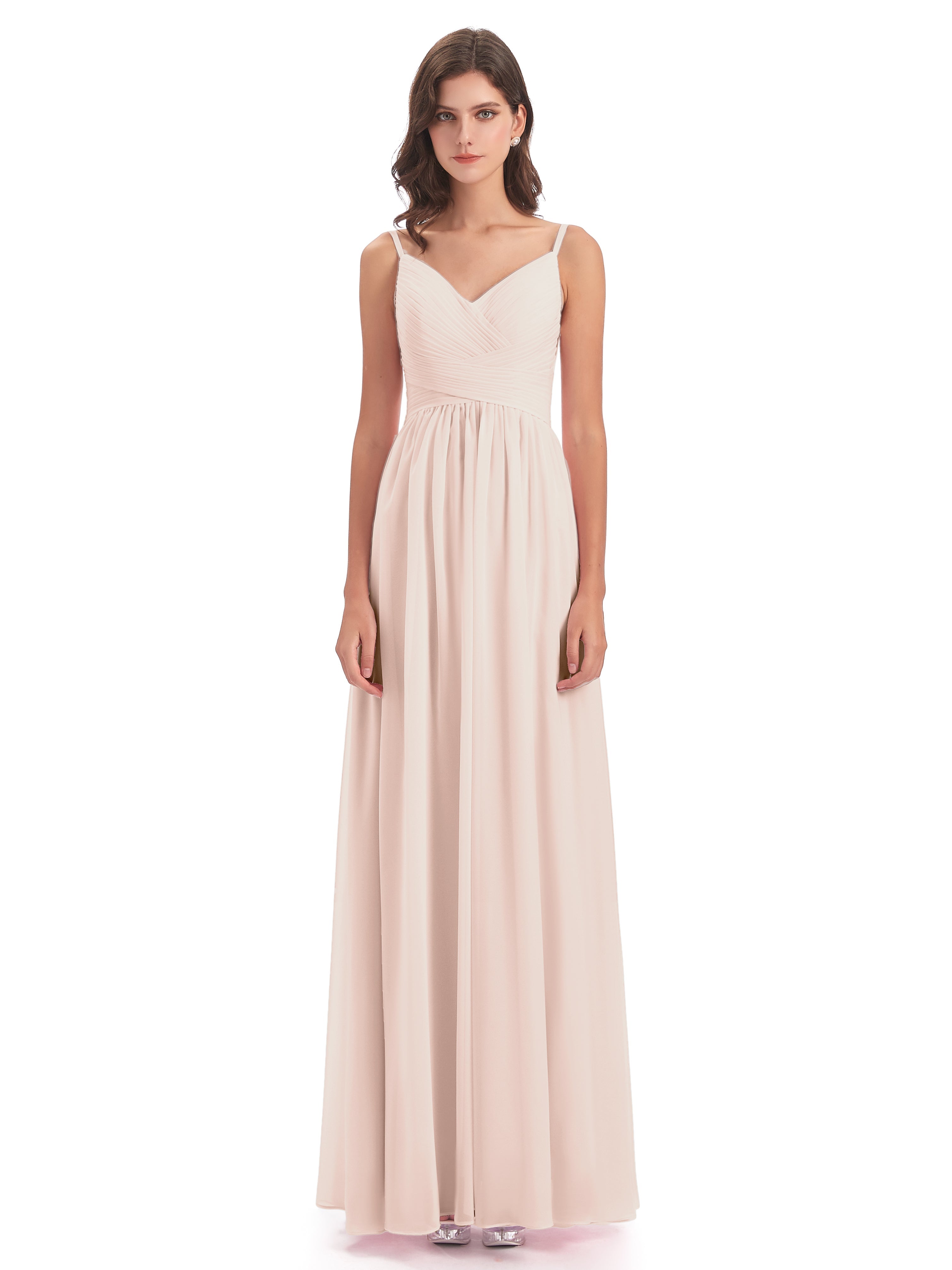 Robe De Demoiselle D'Honneur En Perles Bretelles Spaghetti Plis Dentelle Robes Demoiselle D'Honneur