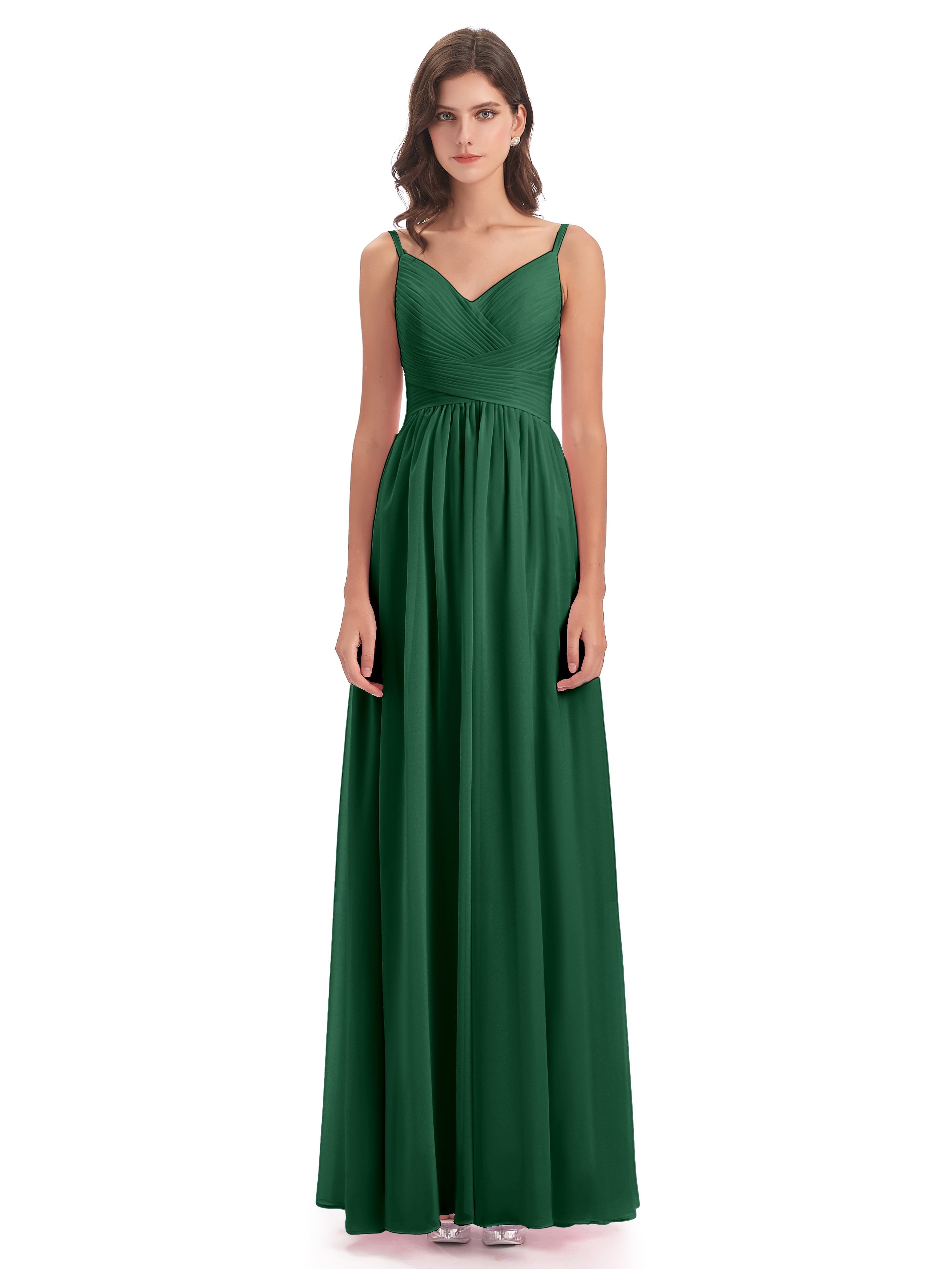 Demoiselle D'Honneur Vert Foncé Bretelles Spaghetti Plis Dentelle Robes Demoiselle D'Honneur