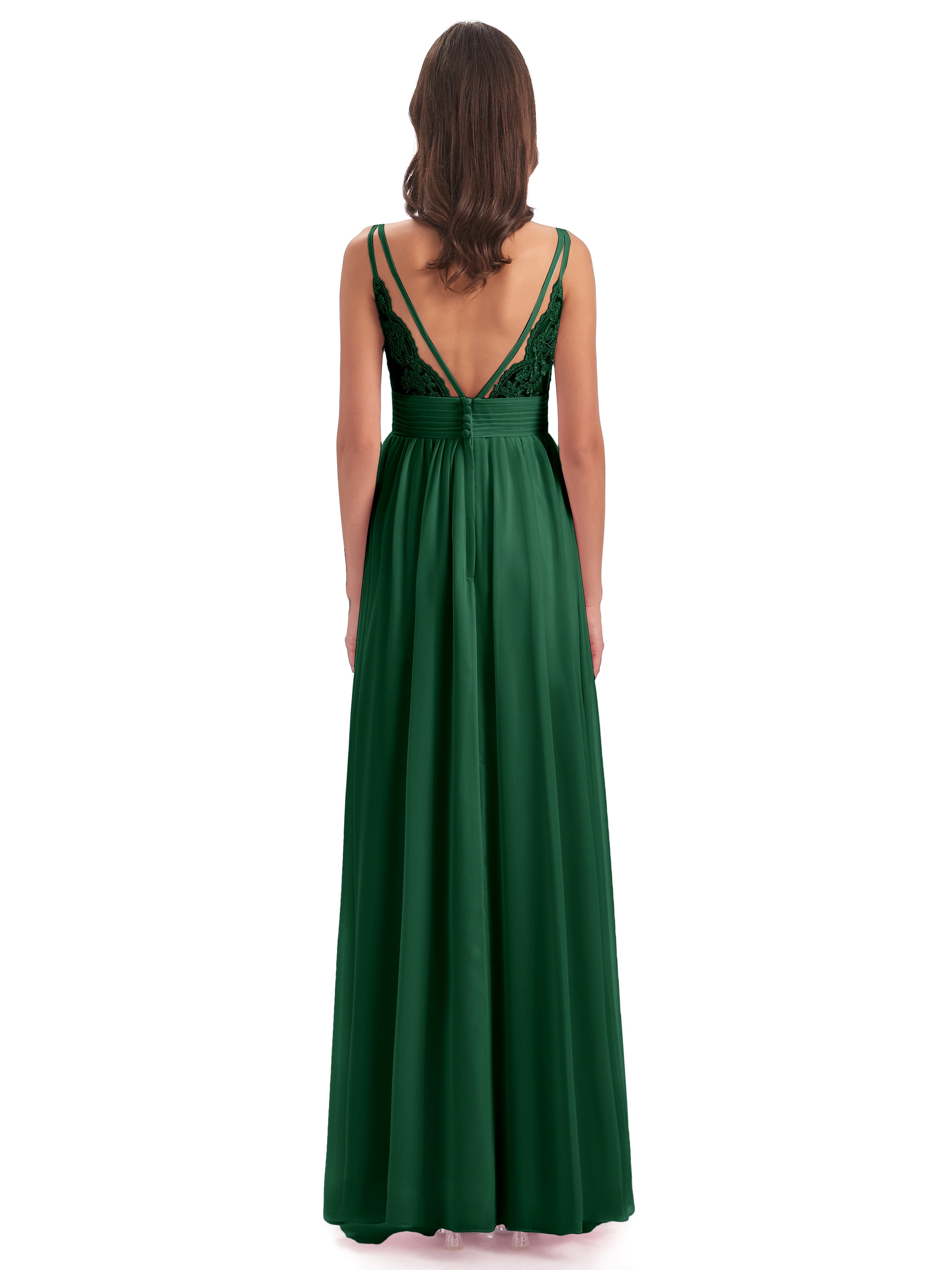 Demoiselle D'Honneur Vert Foncé Bretelles Spaghetti Plis Dentelle Robes Demoiselle D'Honneur