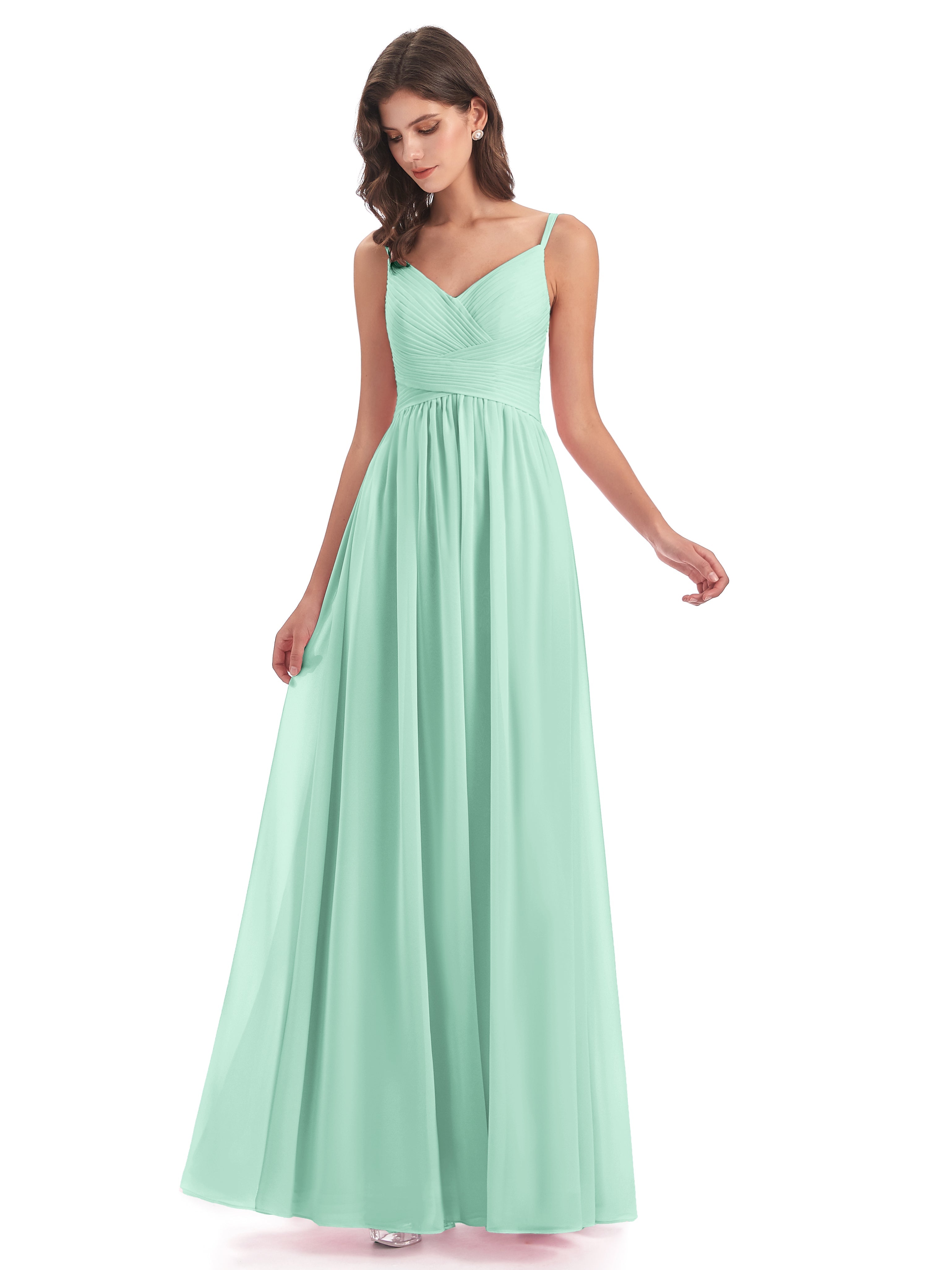 Robe Vert Menthe Demoiselle D Honneur Bretelles Spaghetti Plis Dentelle Robes Demoiselle D'Honneur