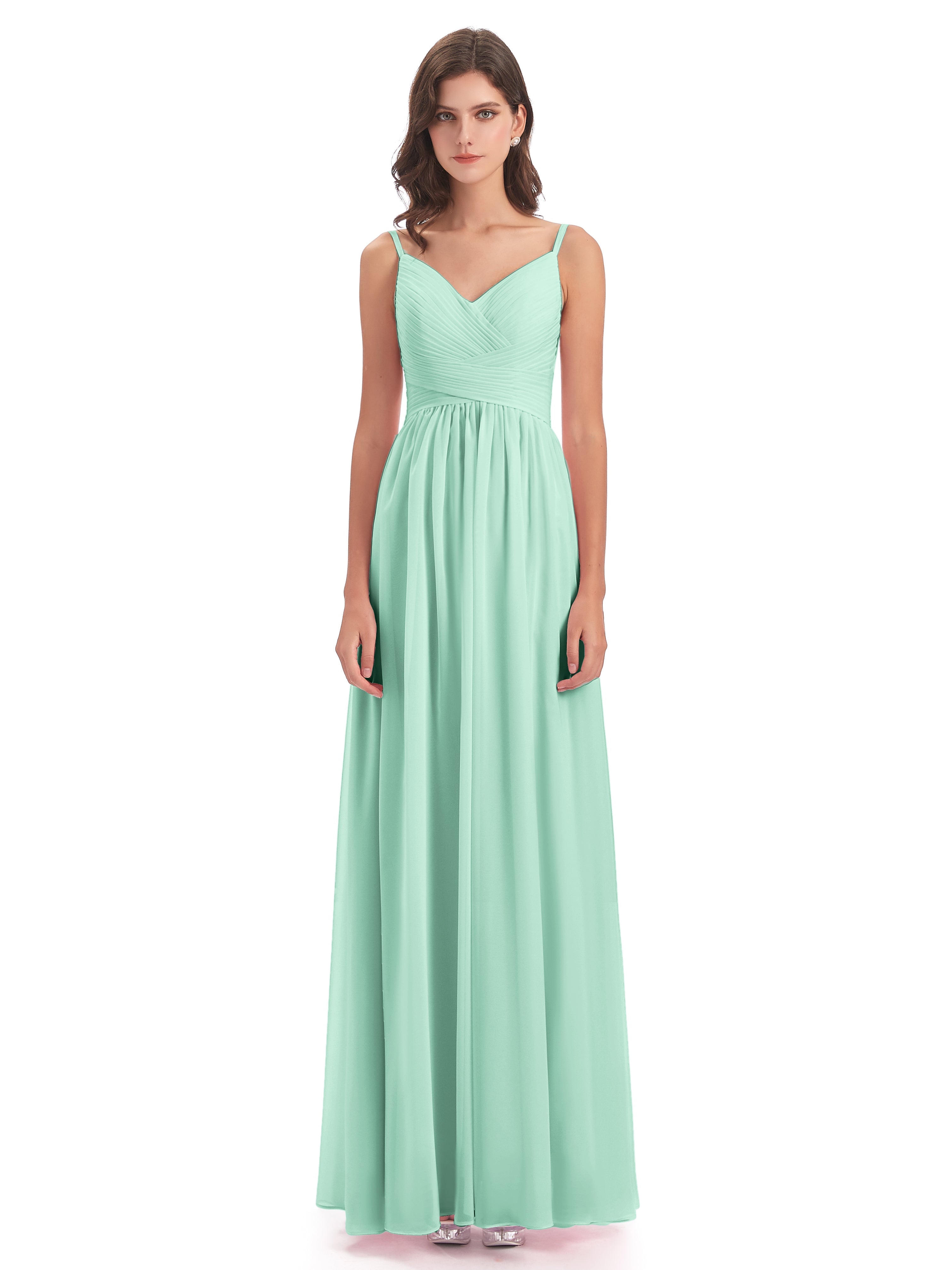 Robe Vert Menthe Demoiselle D Honneur Bretelles Spaghetti Plis Dentelle Robes Demoiselle D'Honneur
