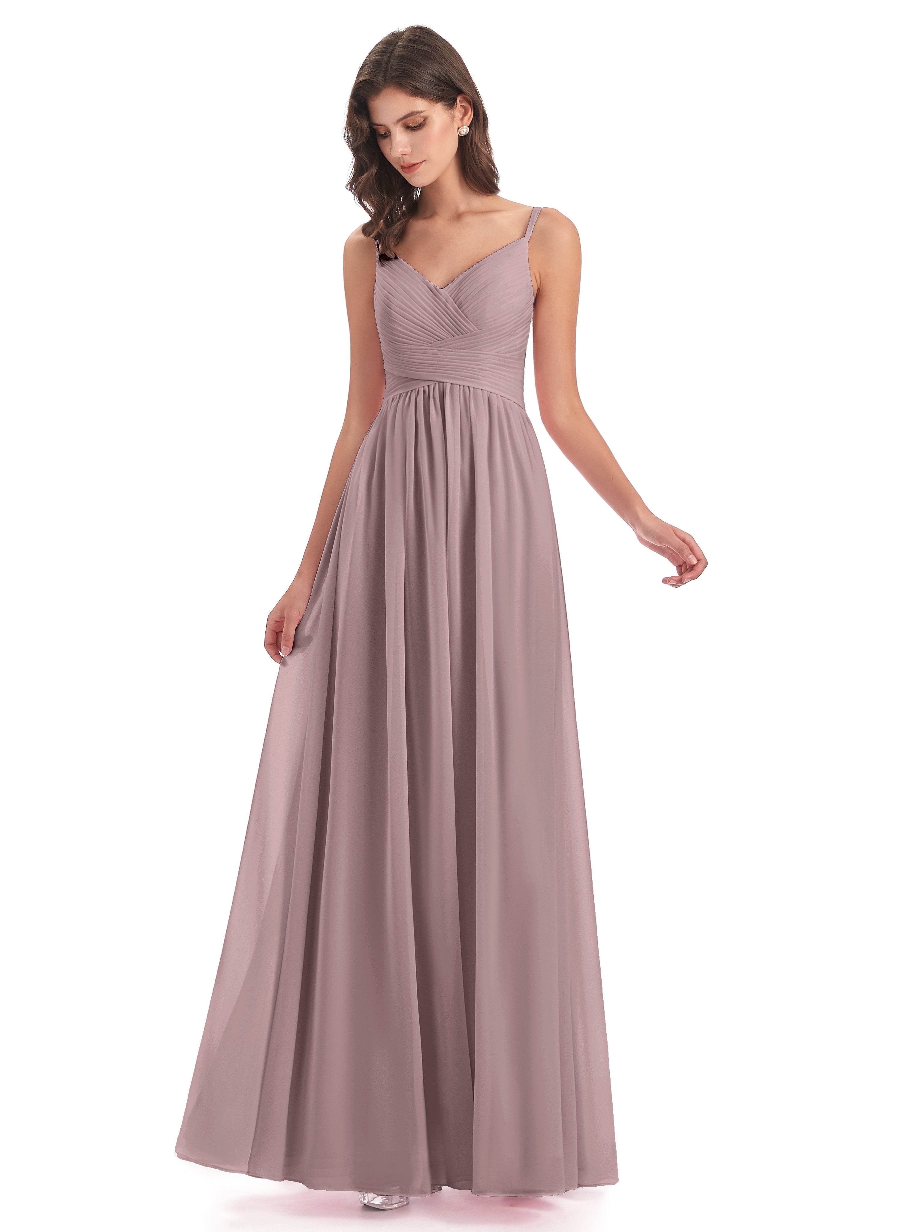 Robes De Demoiselle D'Honneur Vintage Mauve Bretelles Spaghetti Plis Dentelle Robes Demoiselle D'Honneur