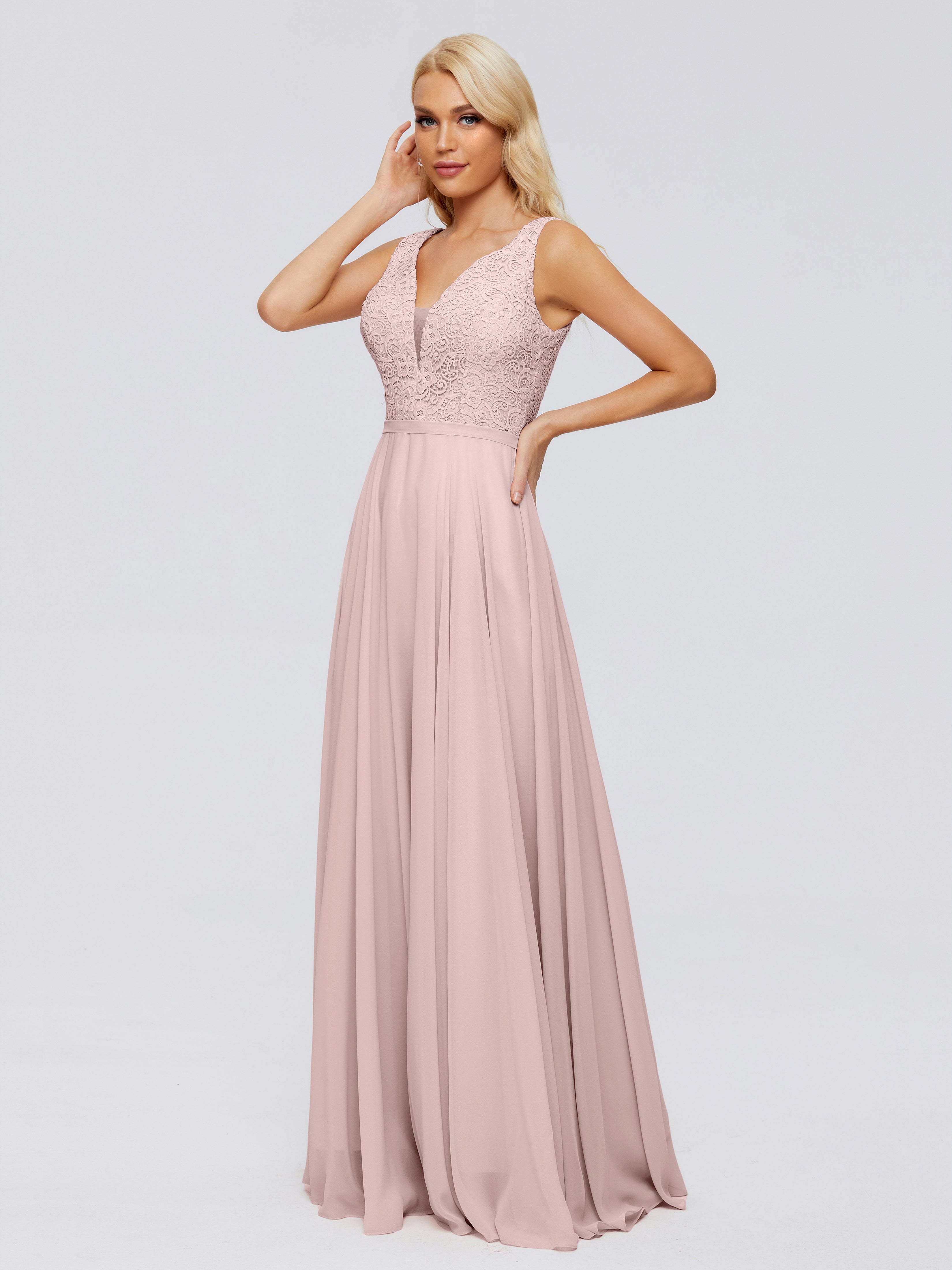Toutes Les Robes De Demoiselle D'Honneur De Rose Poudrée Trapèze Col V Bretelle Mousseline Robes Demoiselle D'Honneur