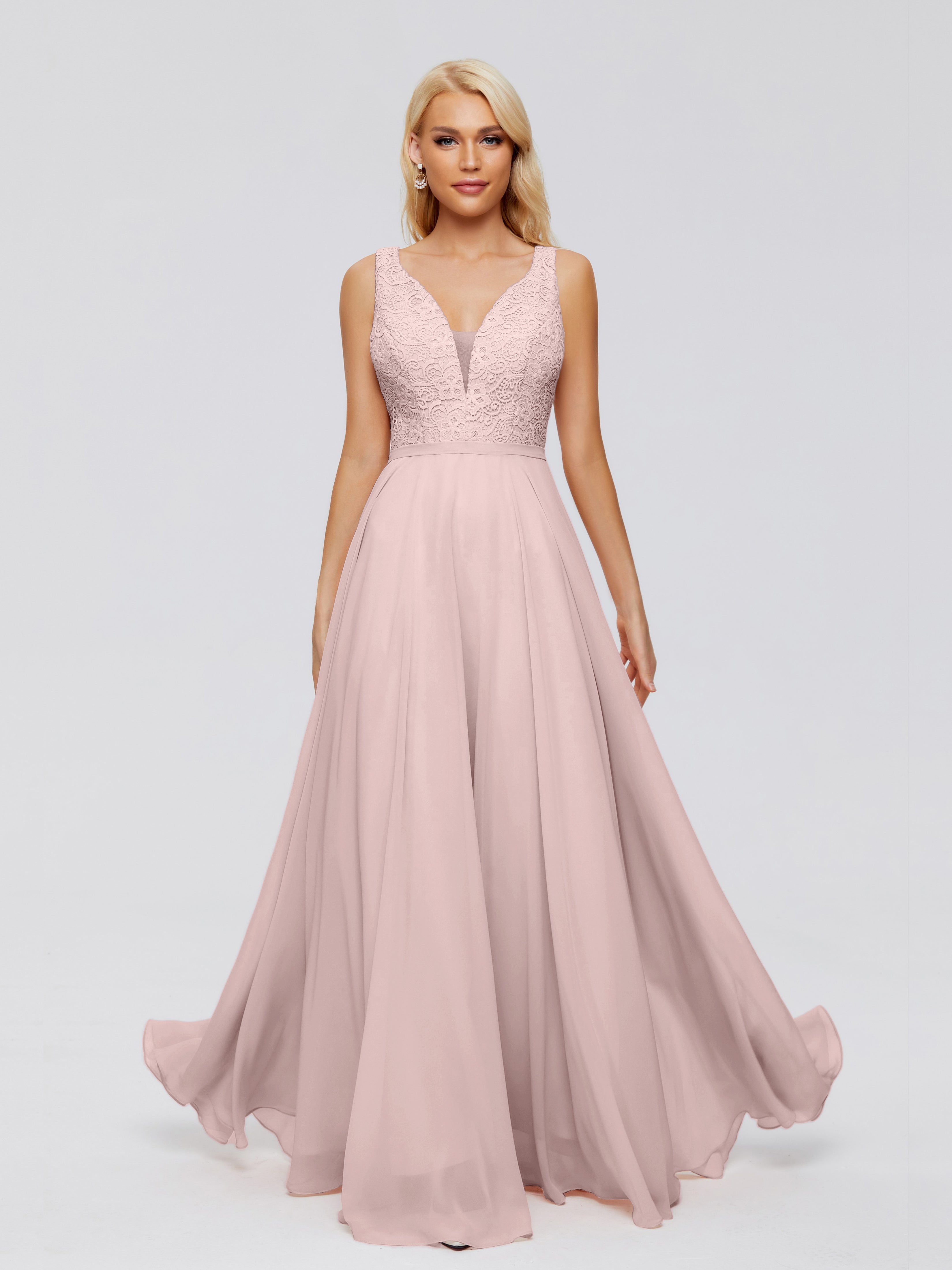 Toutes Les Robes De Demoiselle D'Honneur De Rose Poudrée Trapèze Col V Bretelle Mousseline Robes Demoiselle D'Honneur