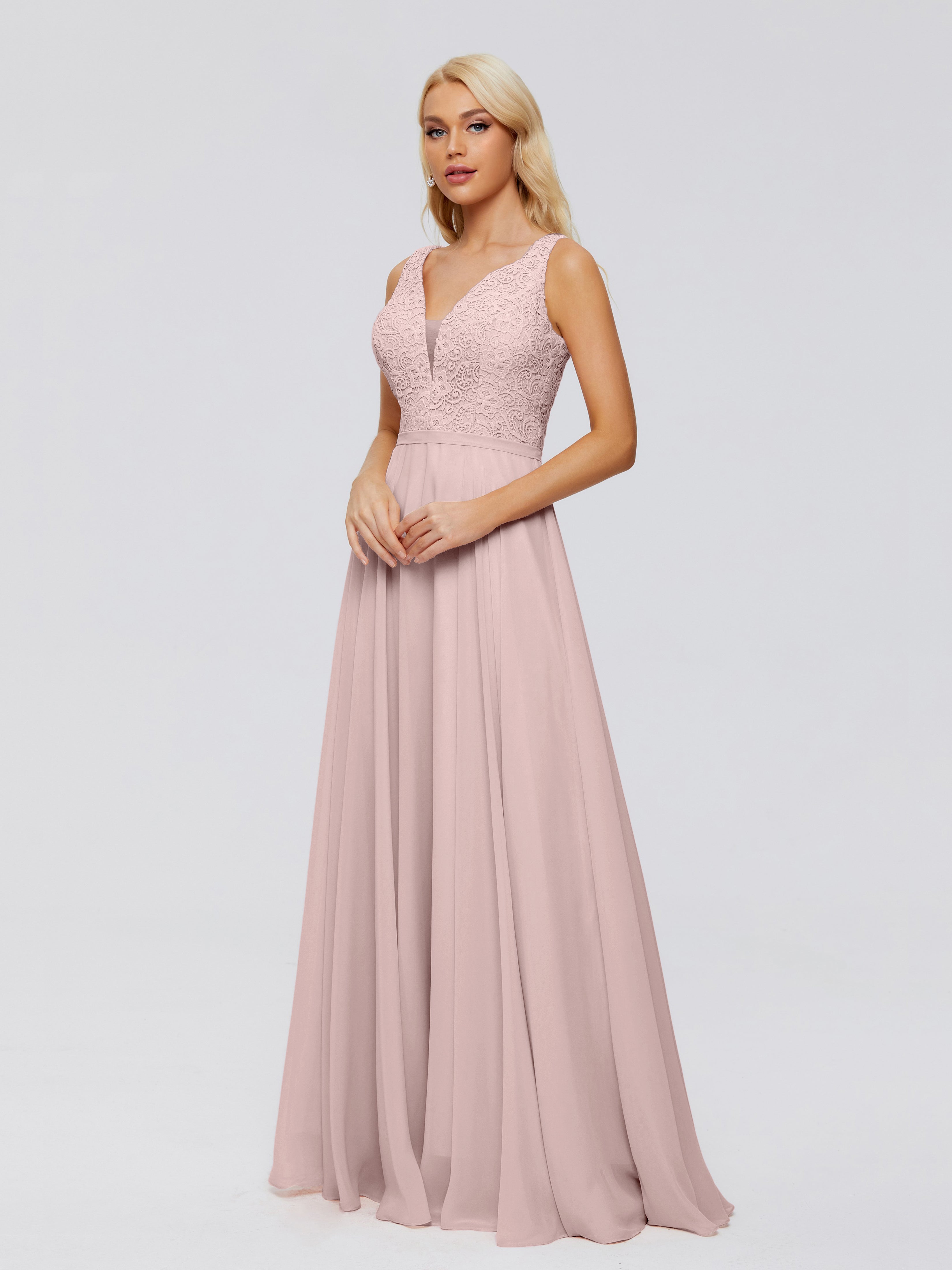 Toutes Les Robes De Demoiselle D'Honneur De Rose Poudrée Trapèze Col V Bretelle Mousseline Robes Demoiselle D'Honneur