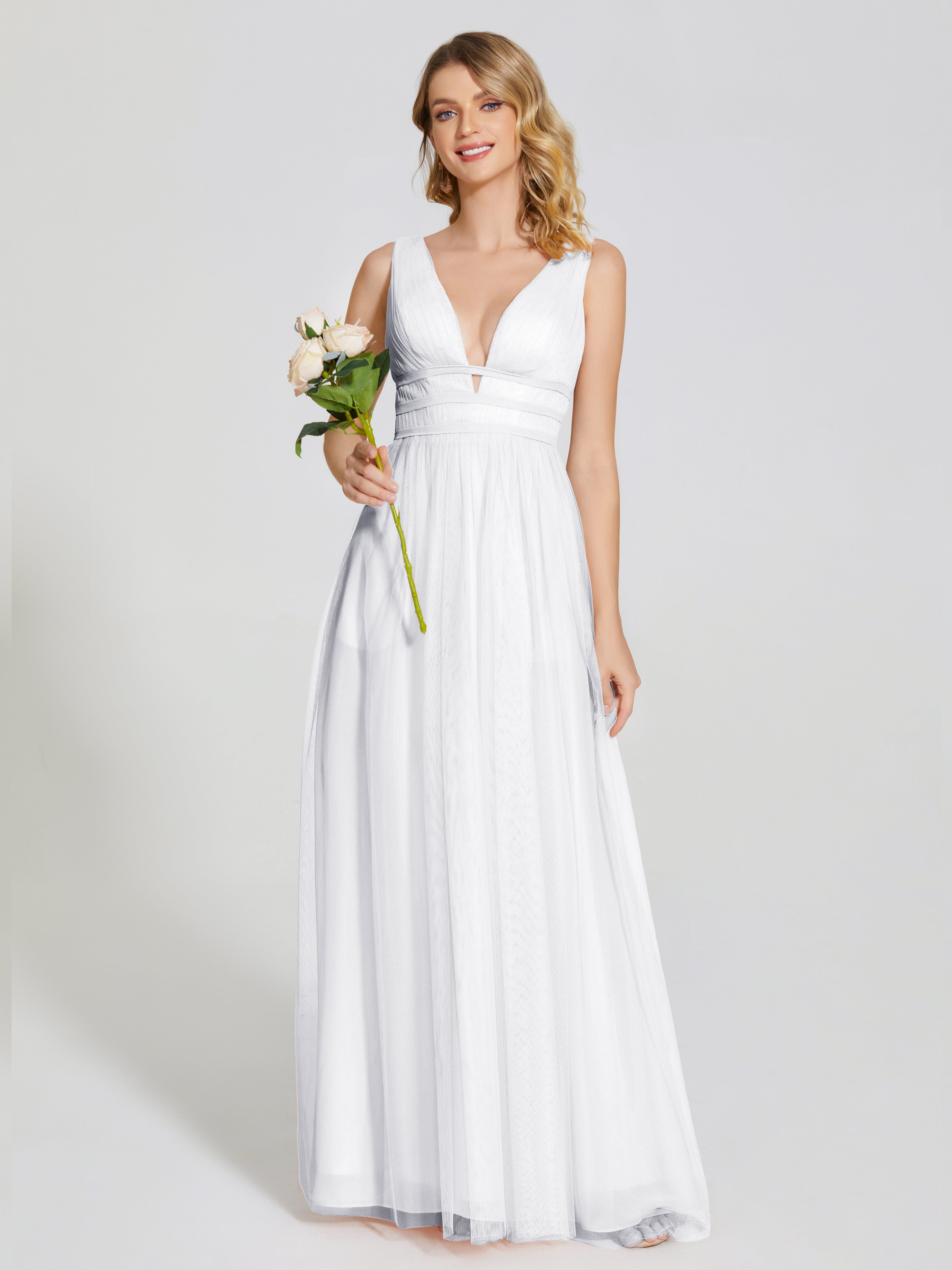 Robe Longue Blanche Demoiselle D Honneur Bretelles Dos Nu Sexy Tulle Robe De Demoiselle D'Honneur