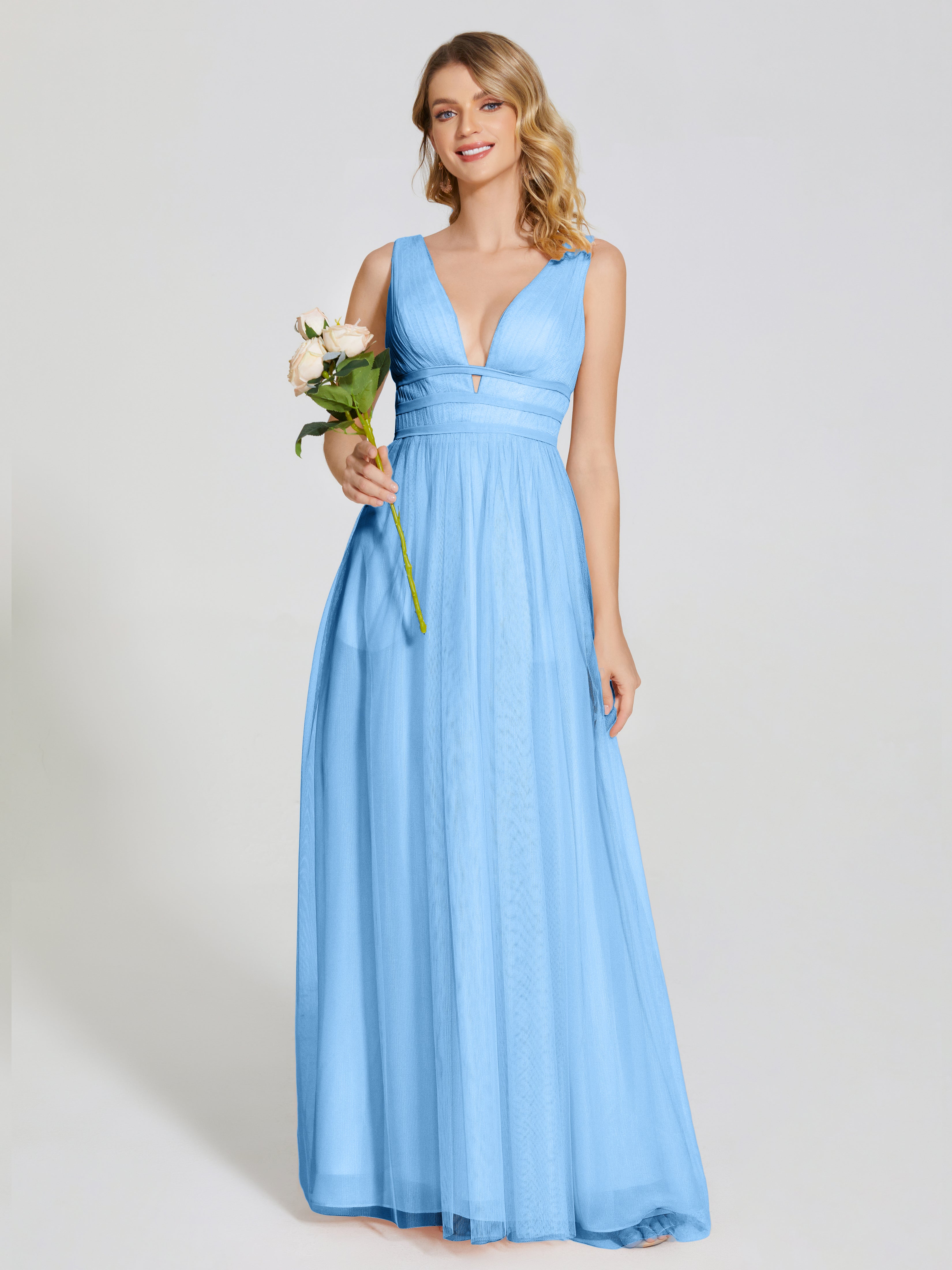 Robe Demoiselle Dhonneur Bleu Bretelles Dos Nu Sexy Tulle Robe De Demoiselle D'Honneur