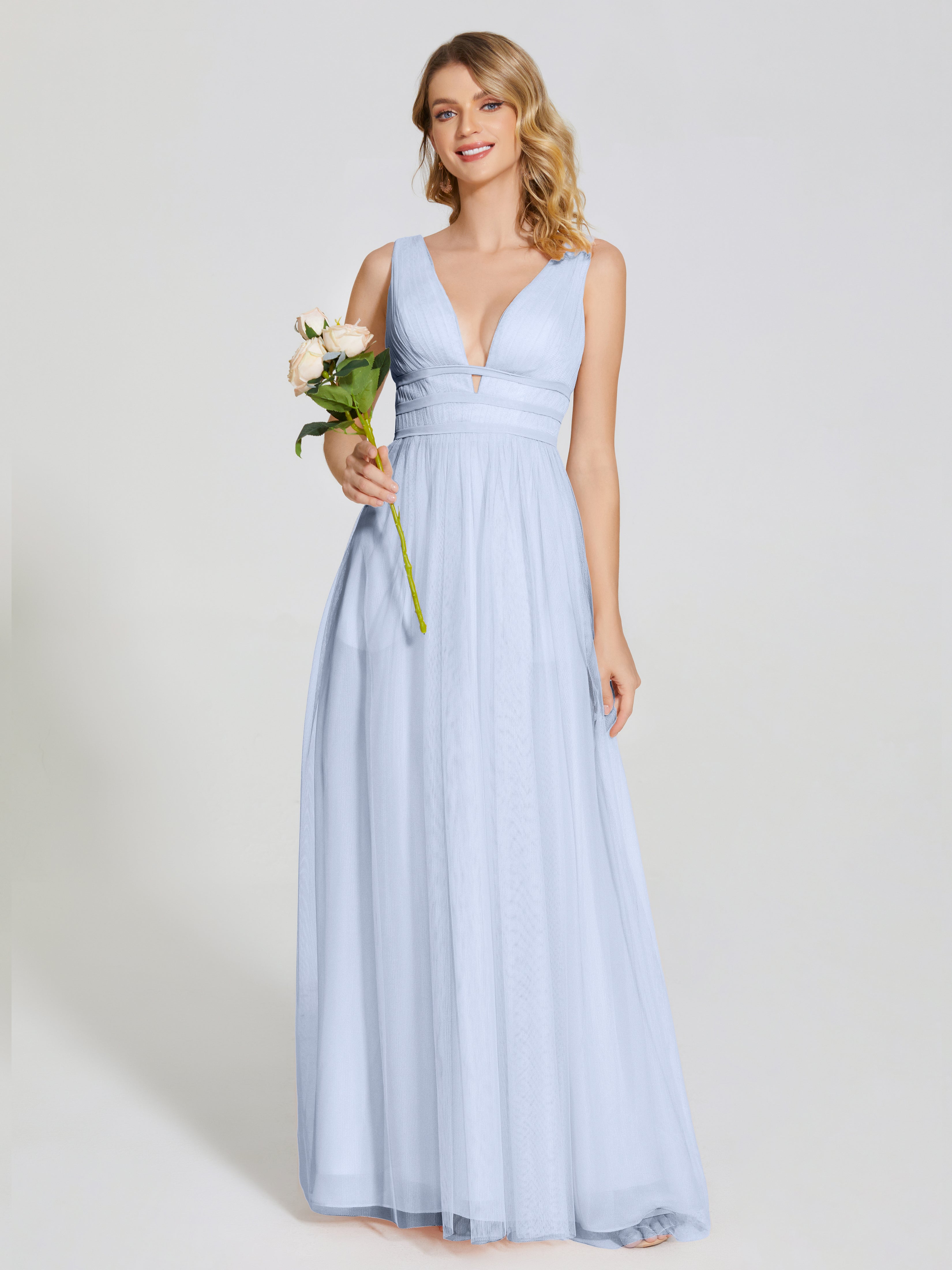 Robe Demoiselle D Honneur Bleu Ciel Bretelles Dos Nu Sexy Tulle Robe De Demoiselle D'Honneur