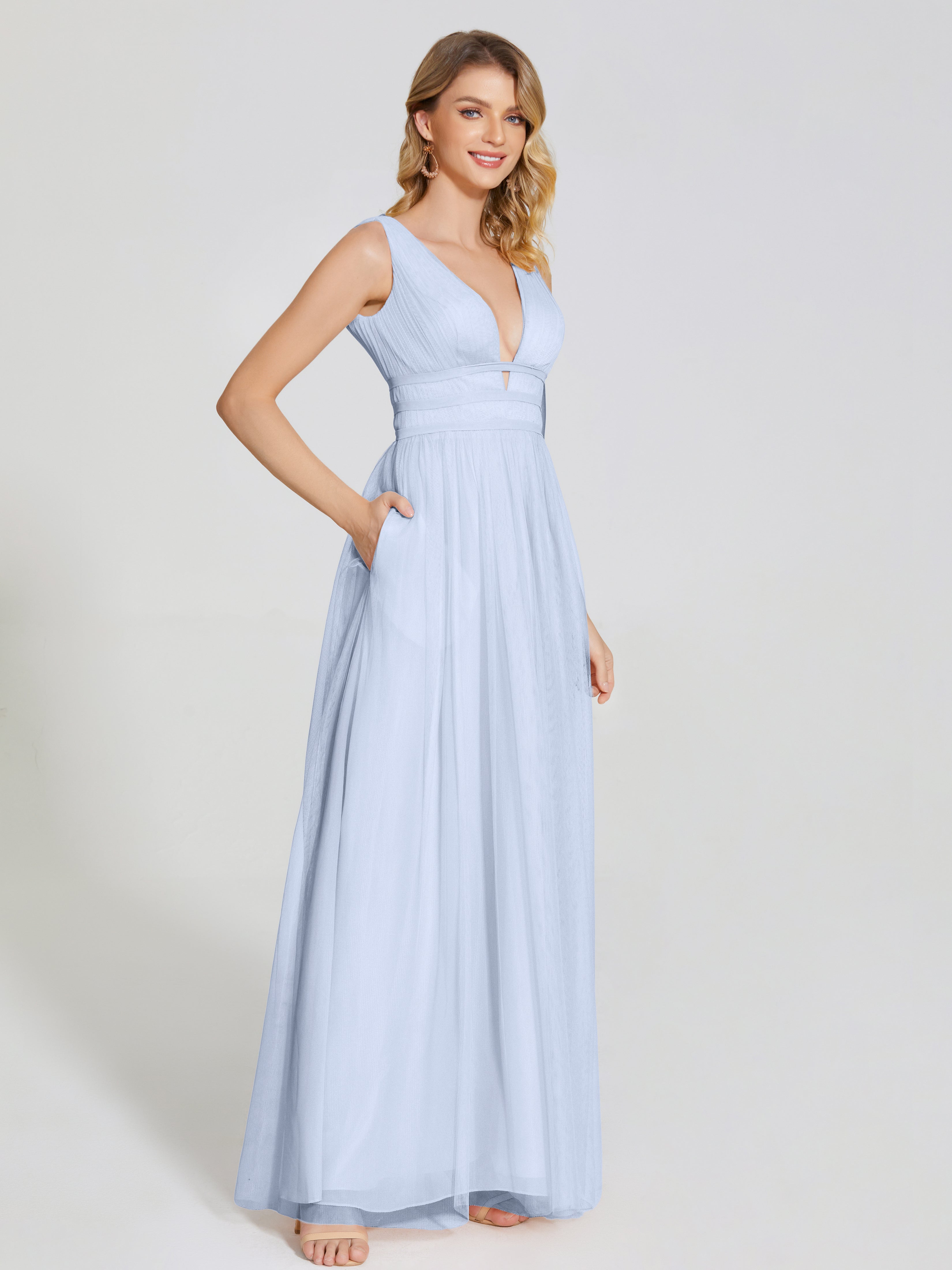 Robe Demoiselle D Honneur Bleu Ciel Bretelles Dos Nu Sexy Tulle Robe De Demoiselle D'Honneur