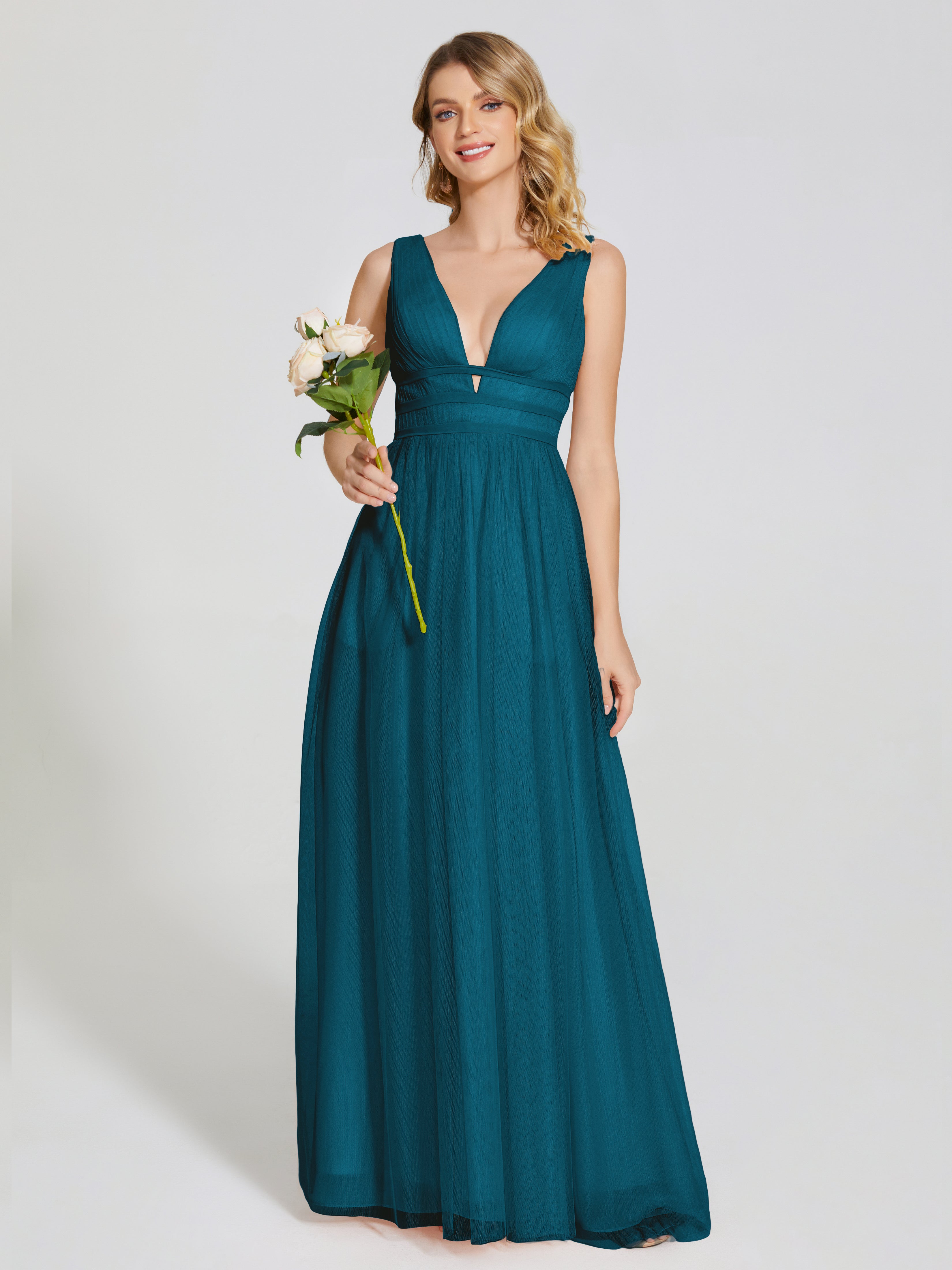 Robes De Demoiselle D'Honneur Bleu Encre Bretelles Dos Nu Sexy Tulle Robe De Demoiselle D'Honneur