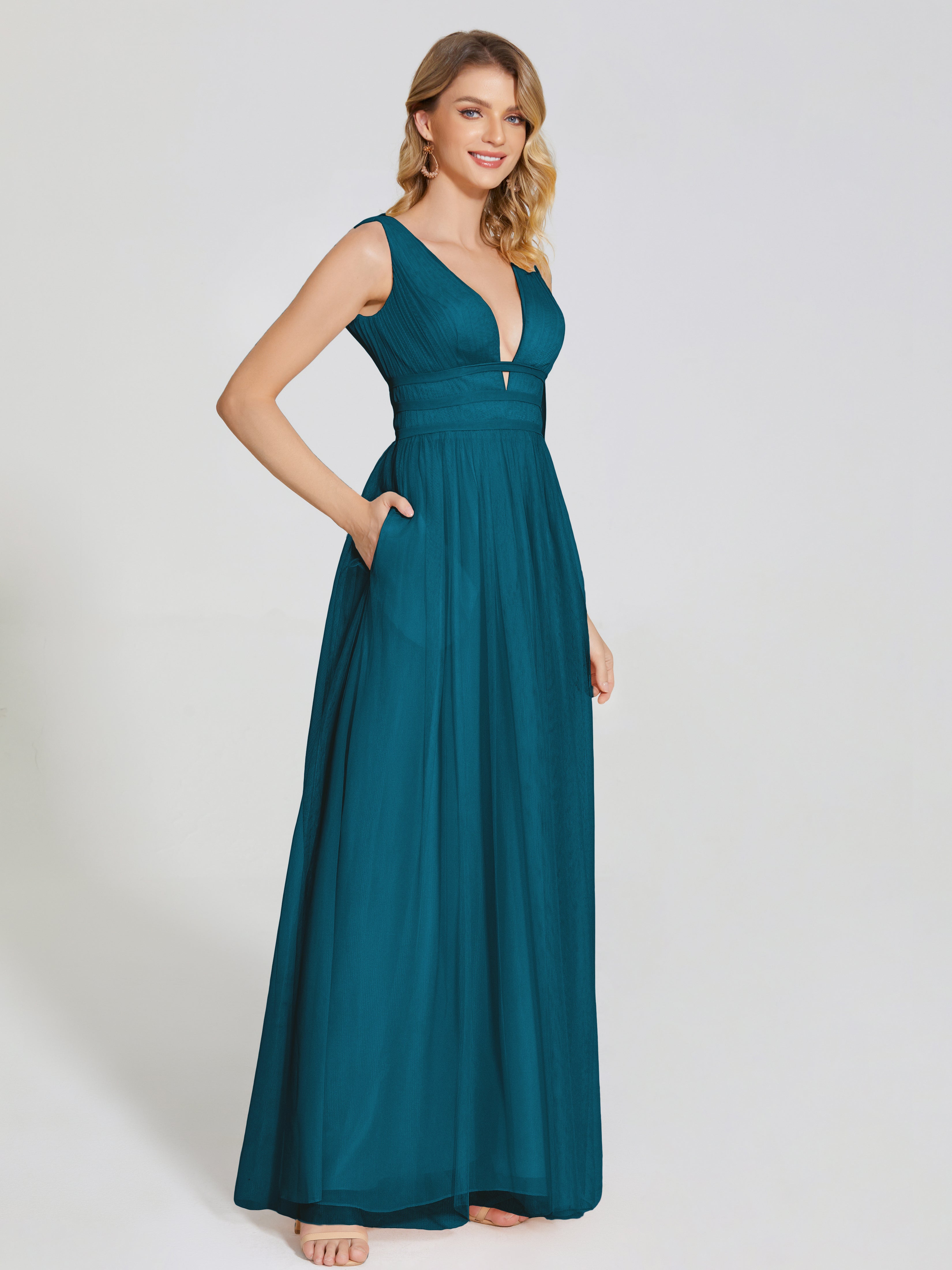 Robes De Demoiselle D'Honneur Bleu Encre Bretelles Dos Nu Sexy Tulle Robe De Demoiselle D'Honneur