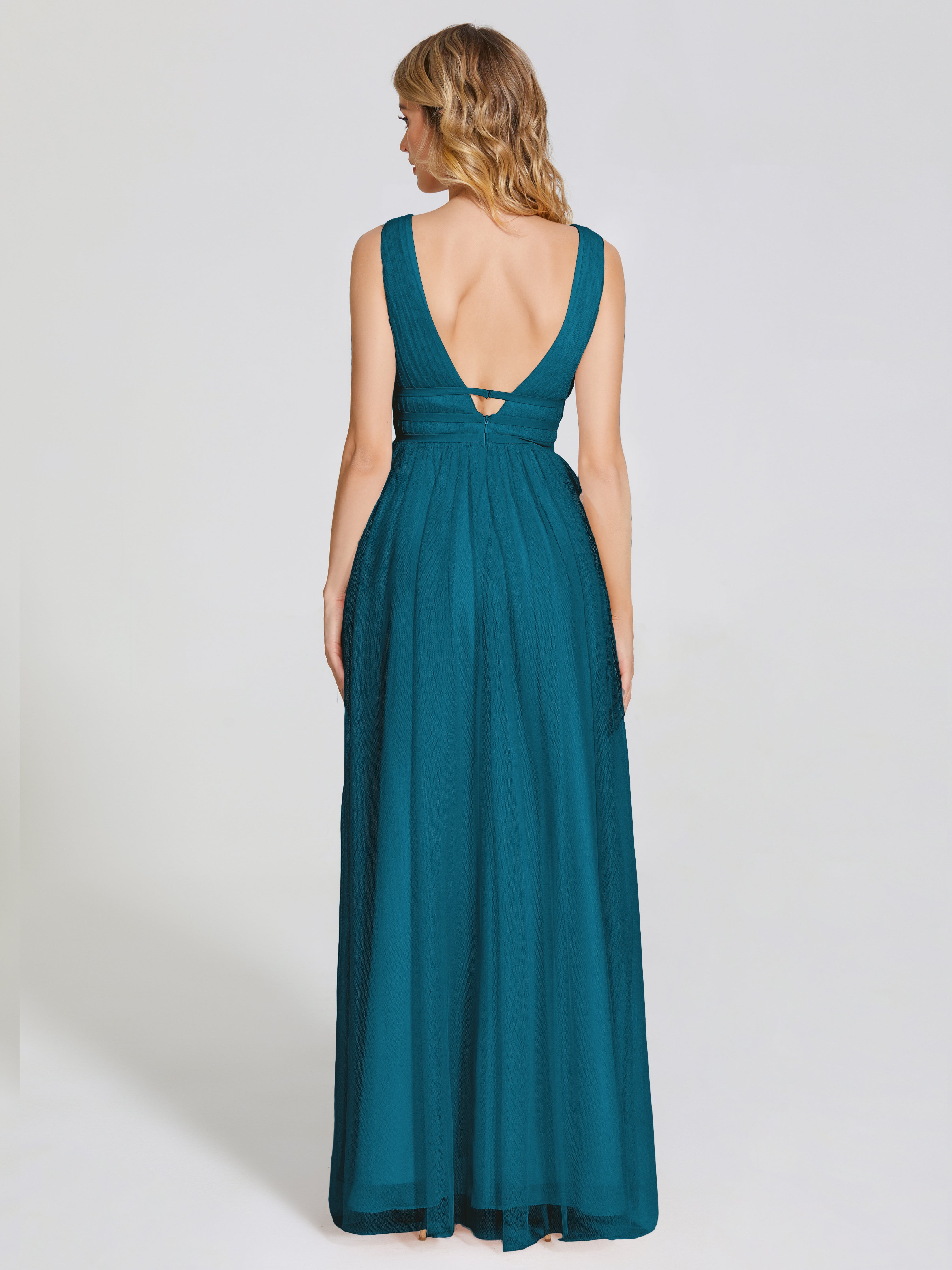 Robes De Demoiselle D'Honneur Bleu Encre Bretelles Dos Nu Sexy Tulle Robe De Demoiselle D'Honneur