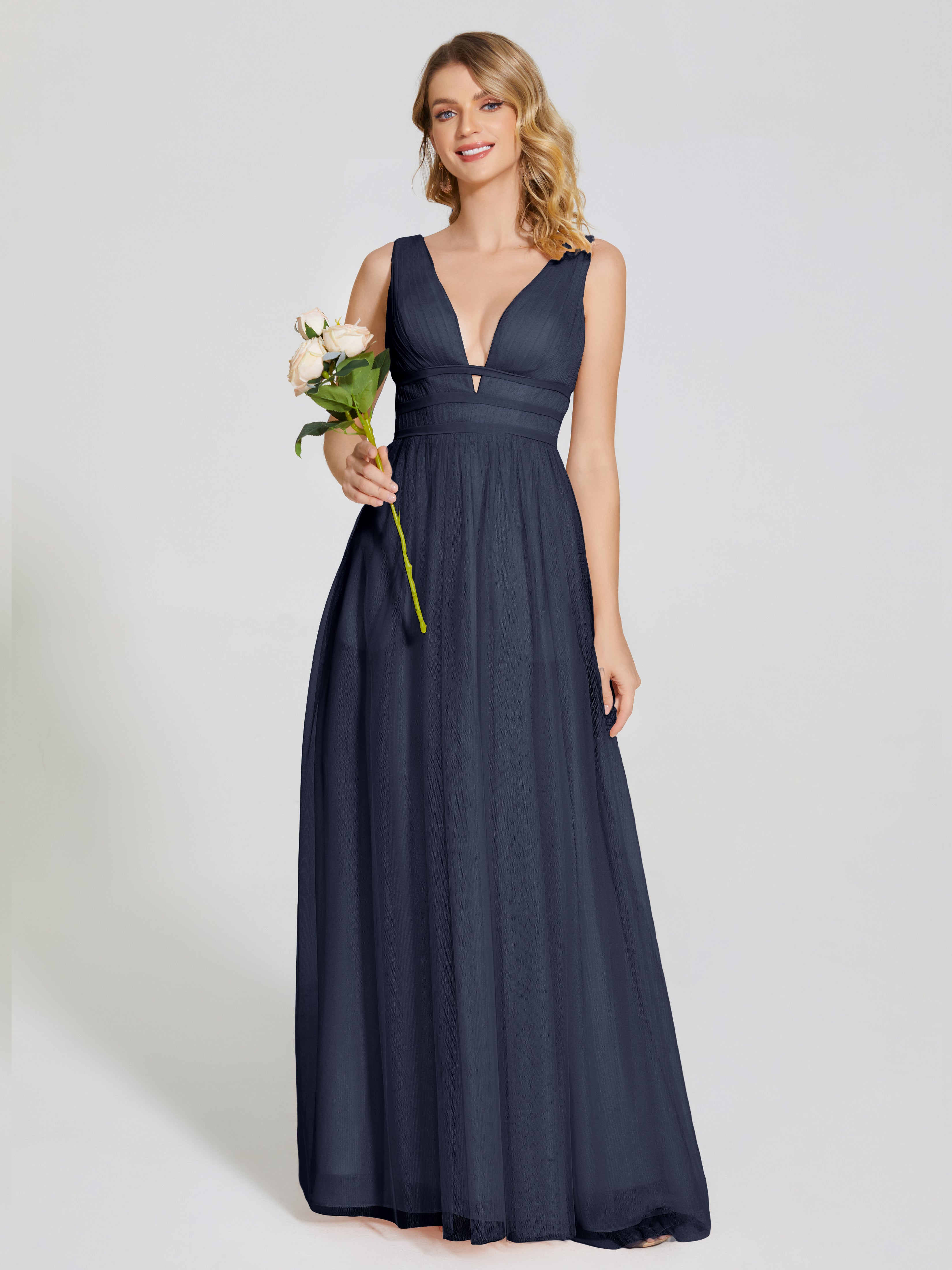 Robe Bleue Marine Demoiselle D Honneur Bretelles Dos Nu Sexy Tulle Robe De Demoiselle D'Honneur