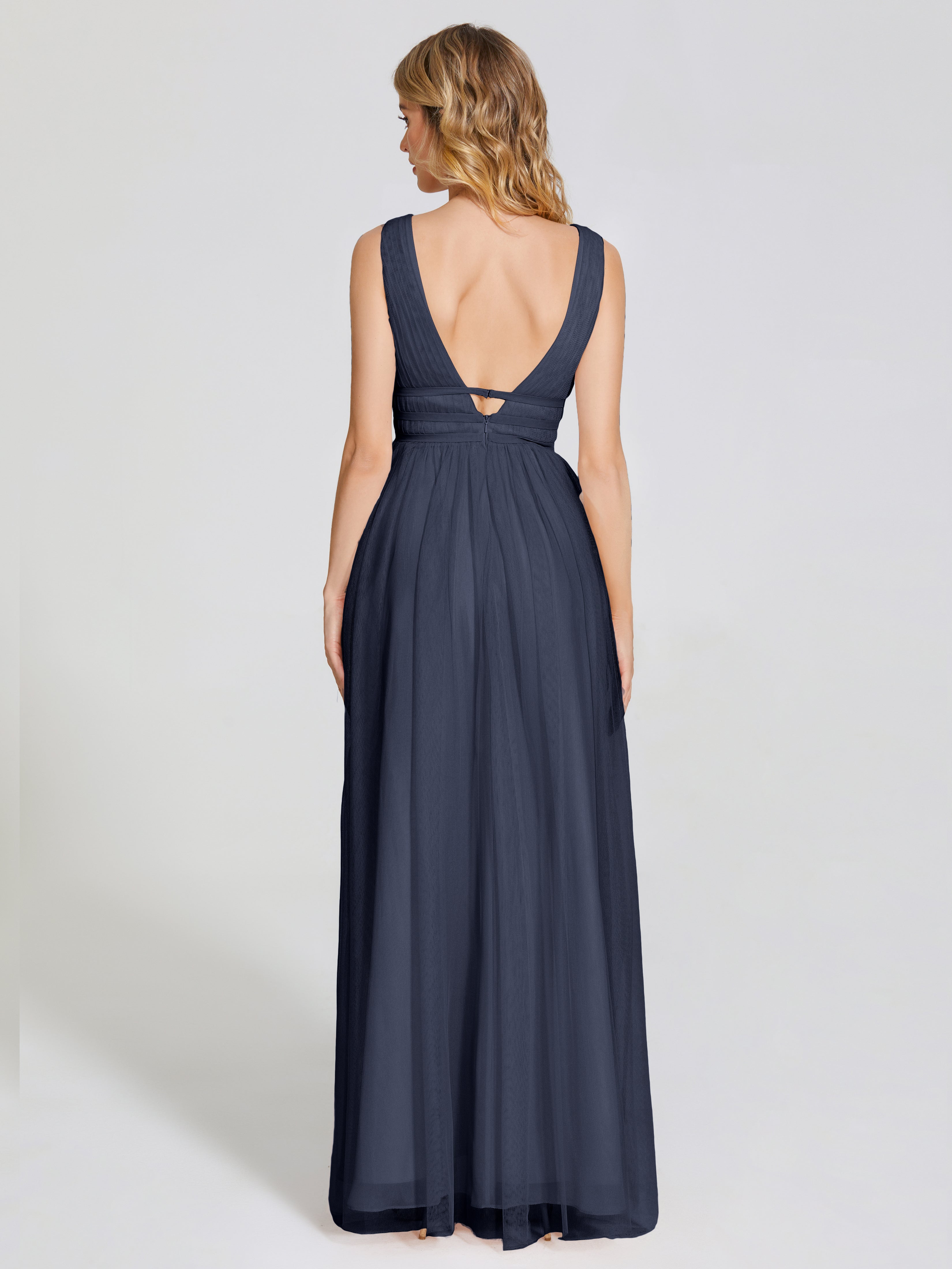 Robe Bleue Marine Demoiselle D Honneur Bretelles Dos Nu Sexy Tulle Robe De Demoiselle D'Honneur