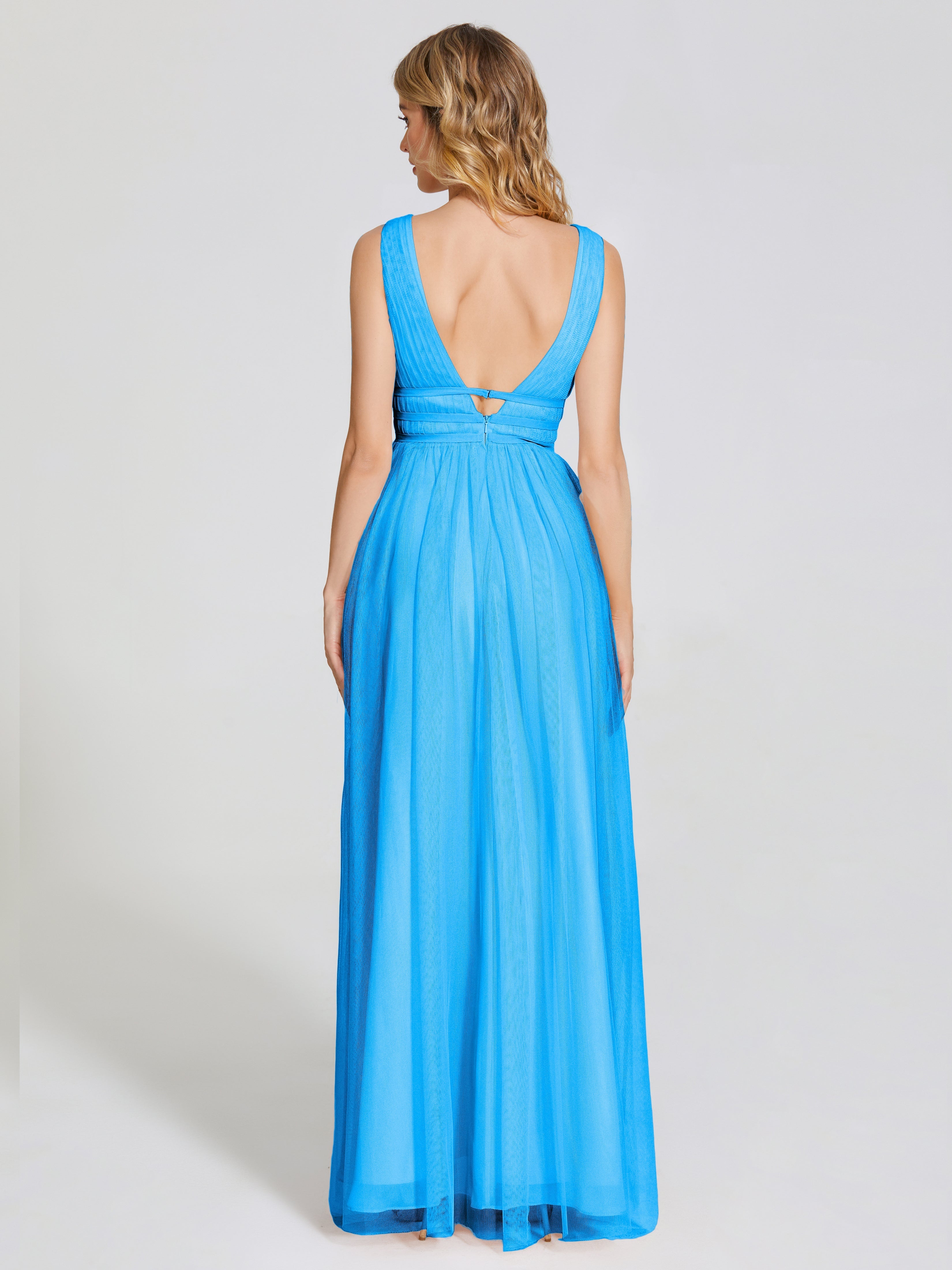Robes De Demoiselle D'Honneur Bleu Océan Bretelles Dos Nu Sexy Tulle Robe De Demoiselle D'Honneur