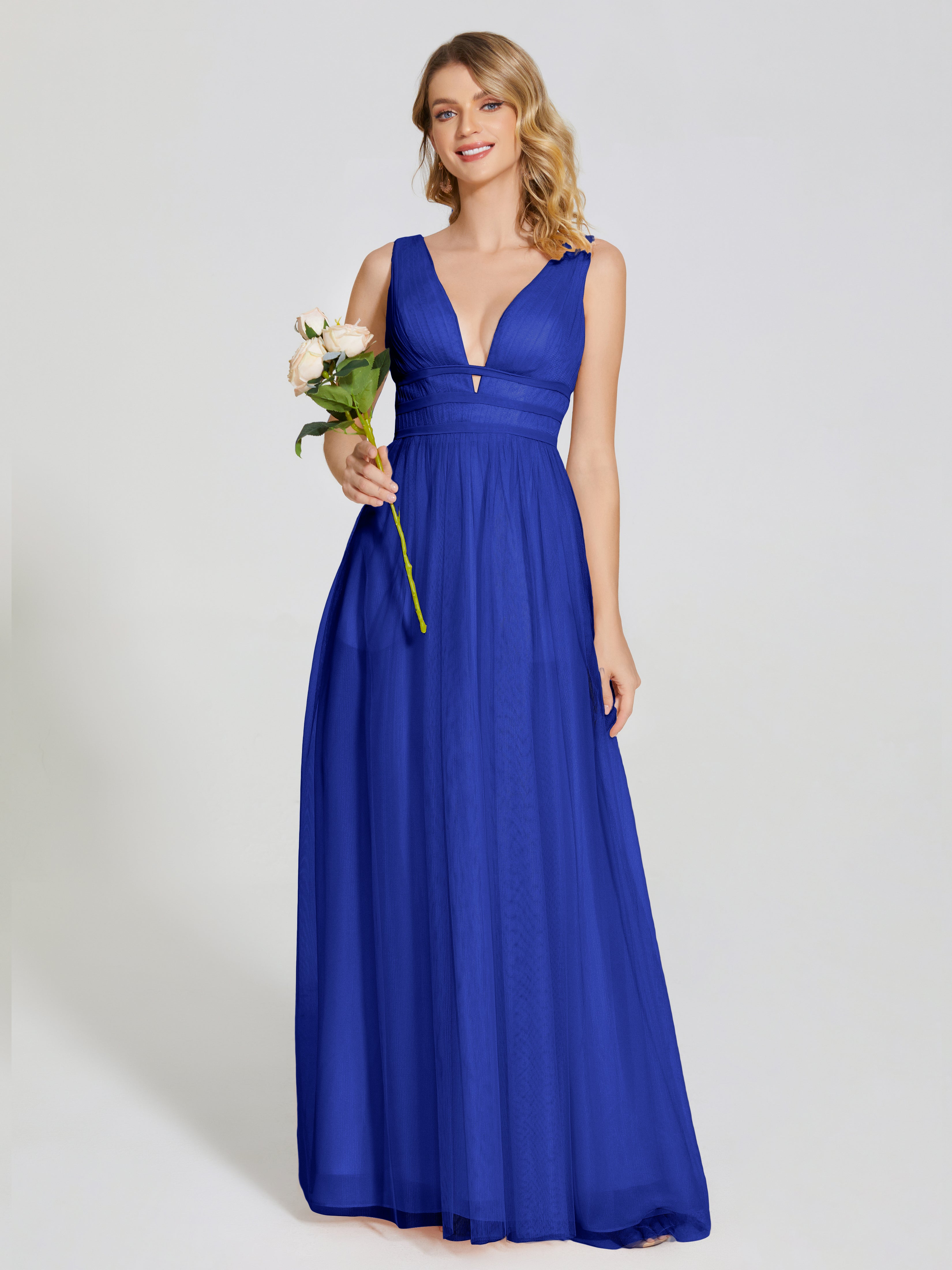 Long Robe Demoiselle D Honneur Bleu Roi Bretelles Dos Nu Sexy Tulle Robe De Demoiselle D'Honneur