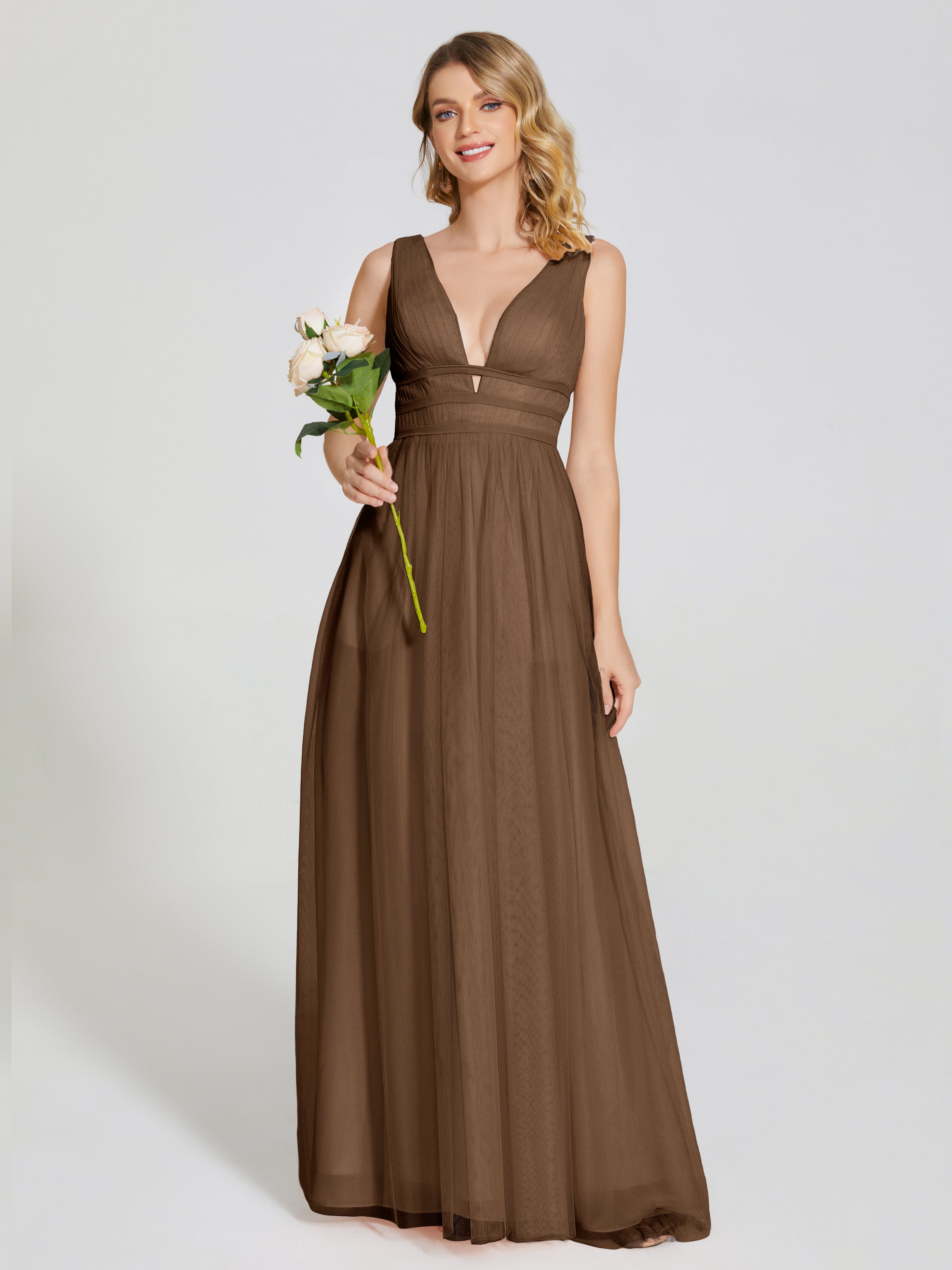 Robe Demoiselle D Honneur Brun Bretelles Dos Nu Sexy Tulle Robe De Demoiselle D'Honneur