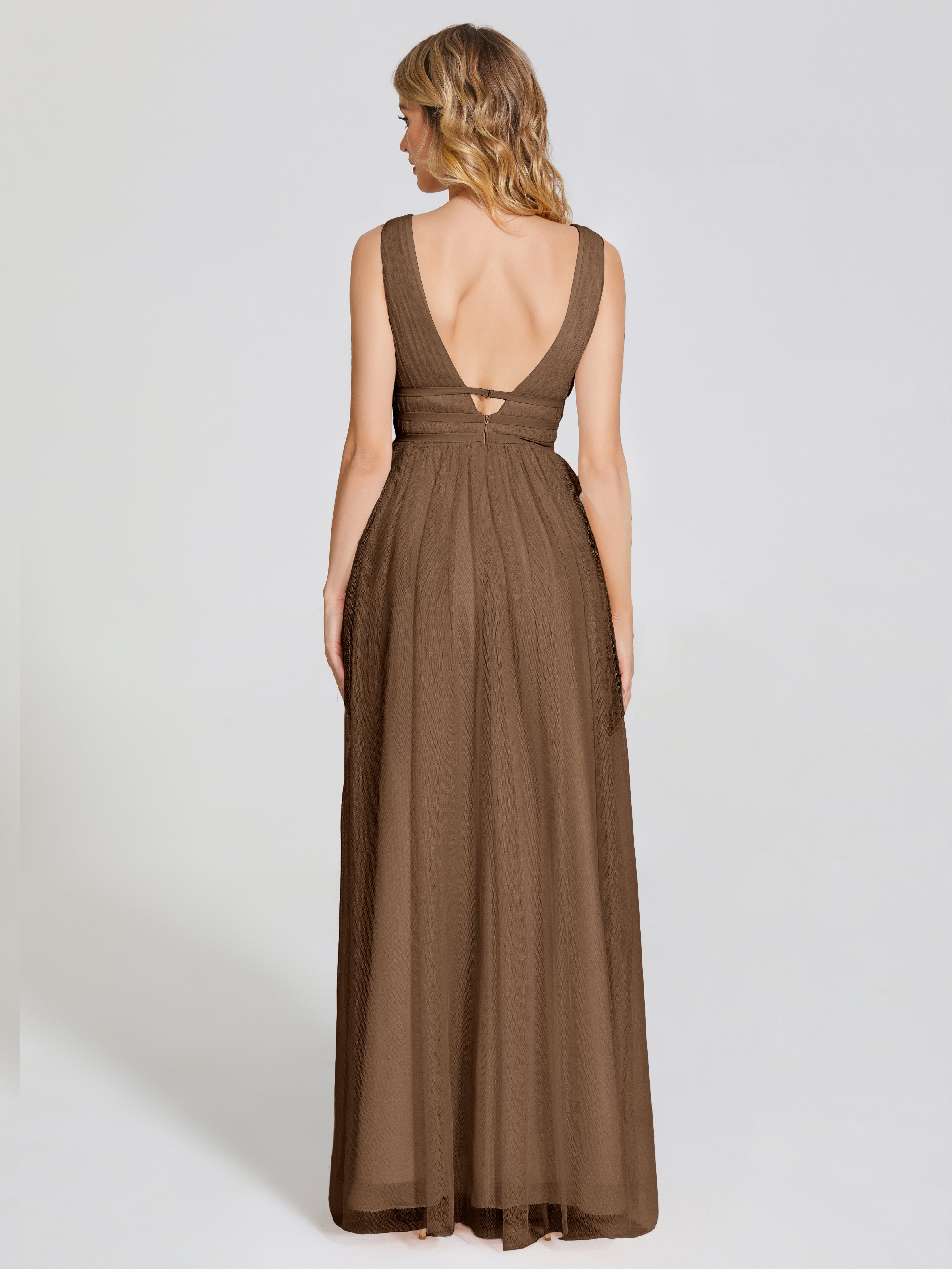 Robe Demoiselle D Honneur Brun Bretelles Dos Nu Sexy Tulle Robe De Demoiselle D'Honneur