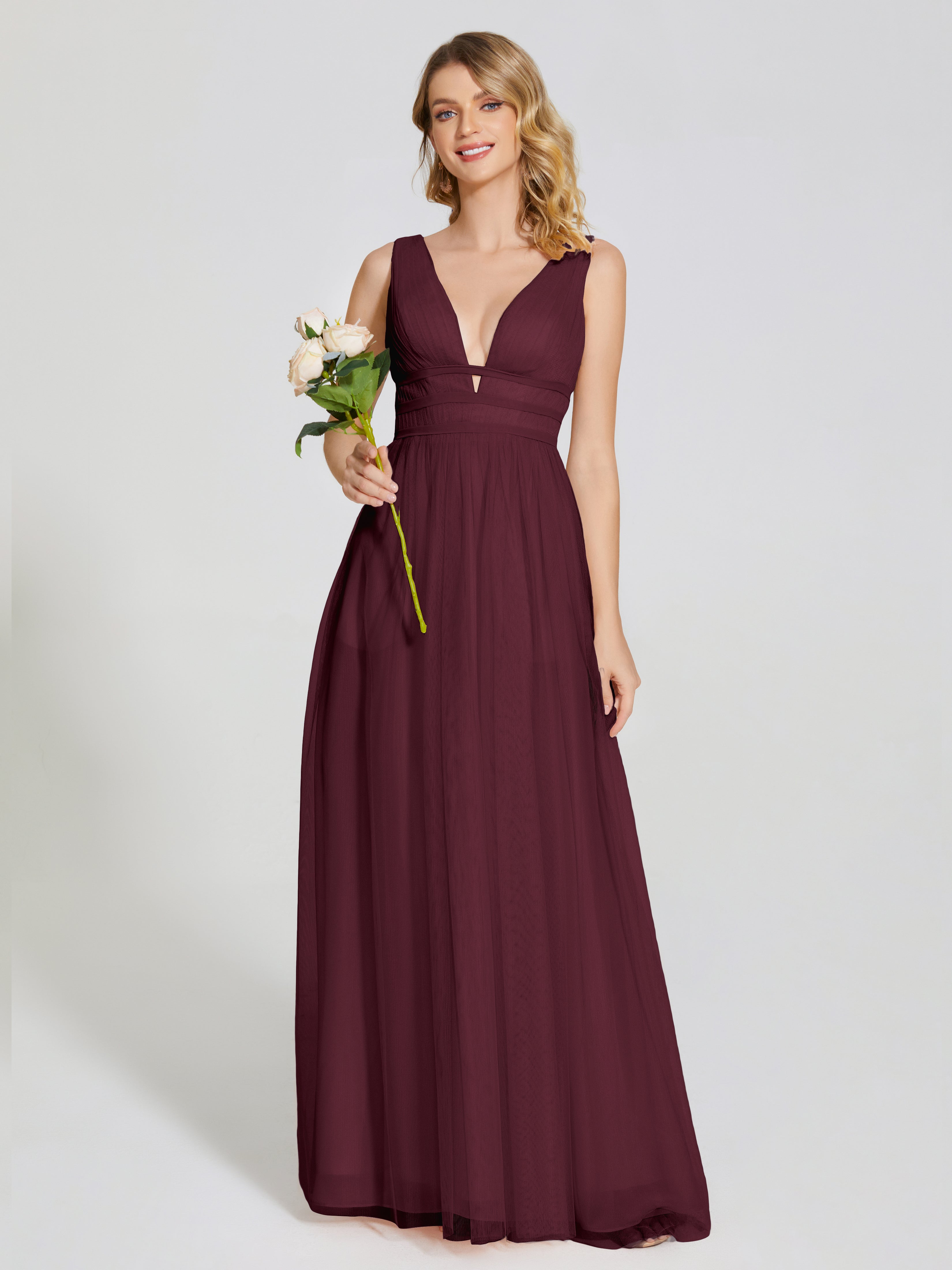 Robes De Demoiselle D'Honneur Cabernet Bretelles Dos Nu Sexy Tulle Robe De Demoiselle D'Honneur