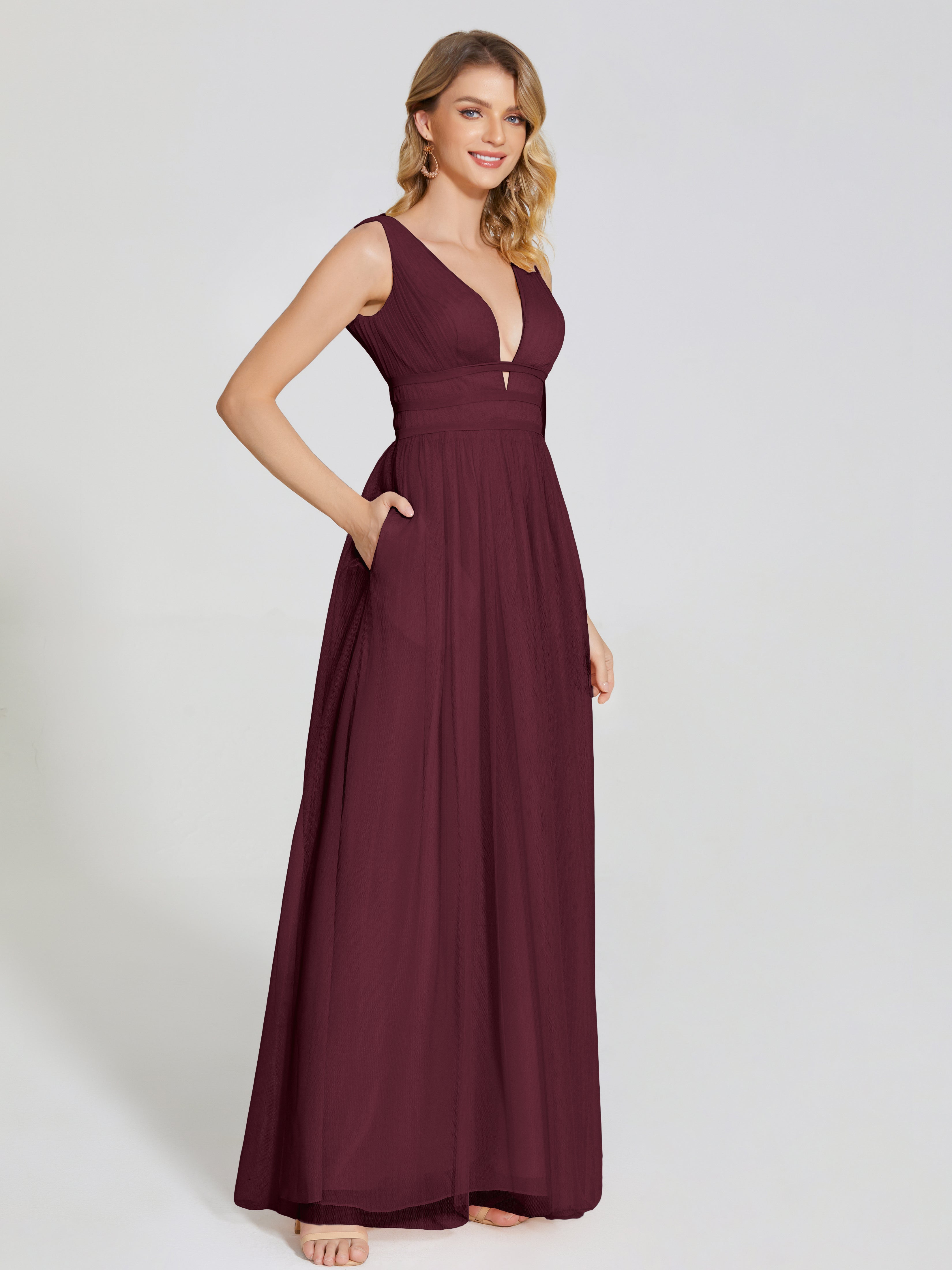 Robes De Demoiselle D'Honneur Cabernet Bretelles Dos Nu Sexy Tulle Robe De Demoiselle D'Honneur