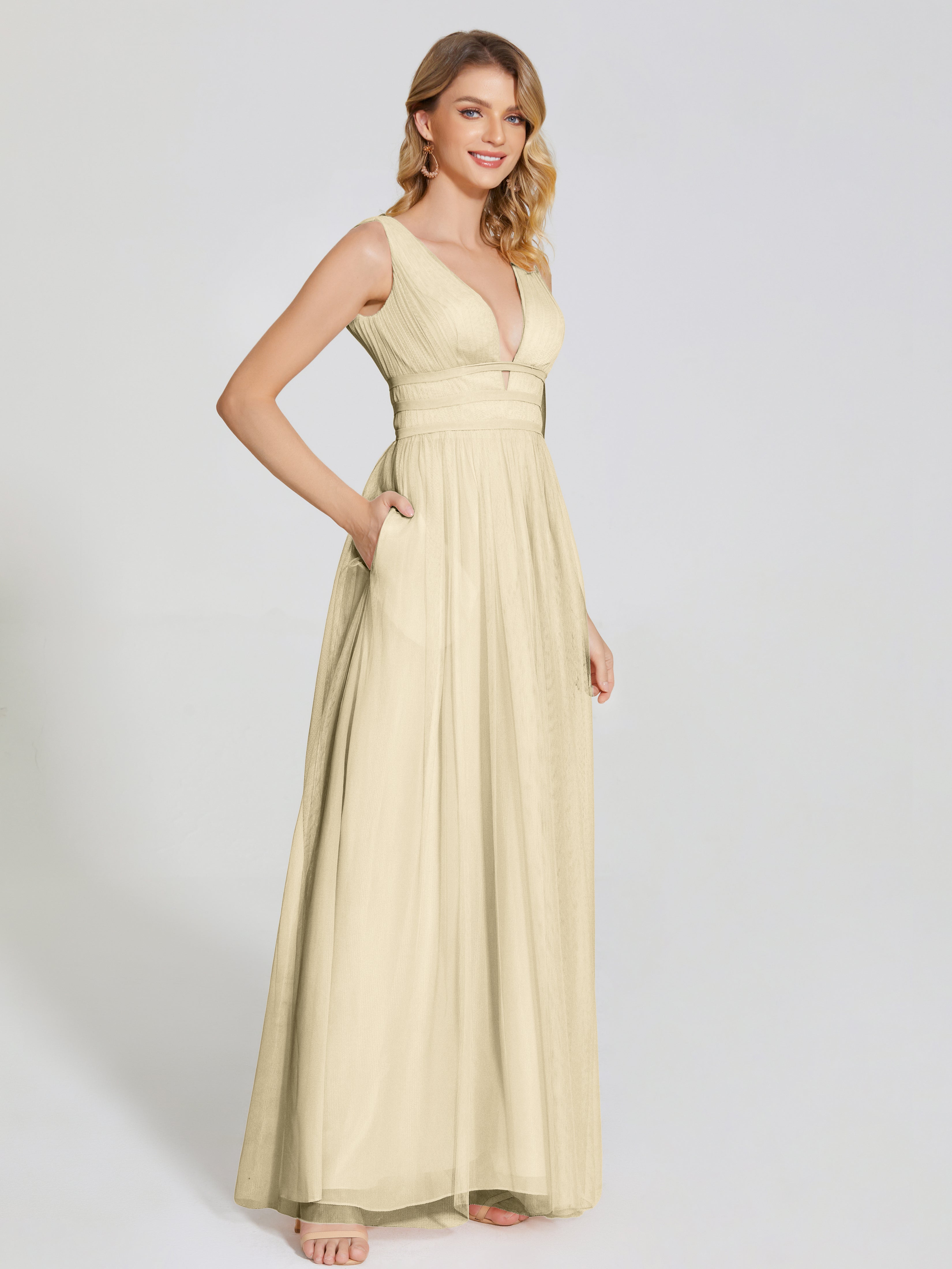 Demoiselle Dhonneur Robe Champagne Bretelles Dos Nu Sexy Tulle Robe De Demoiselle D'Honneur