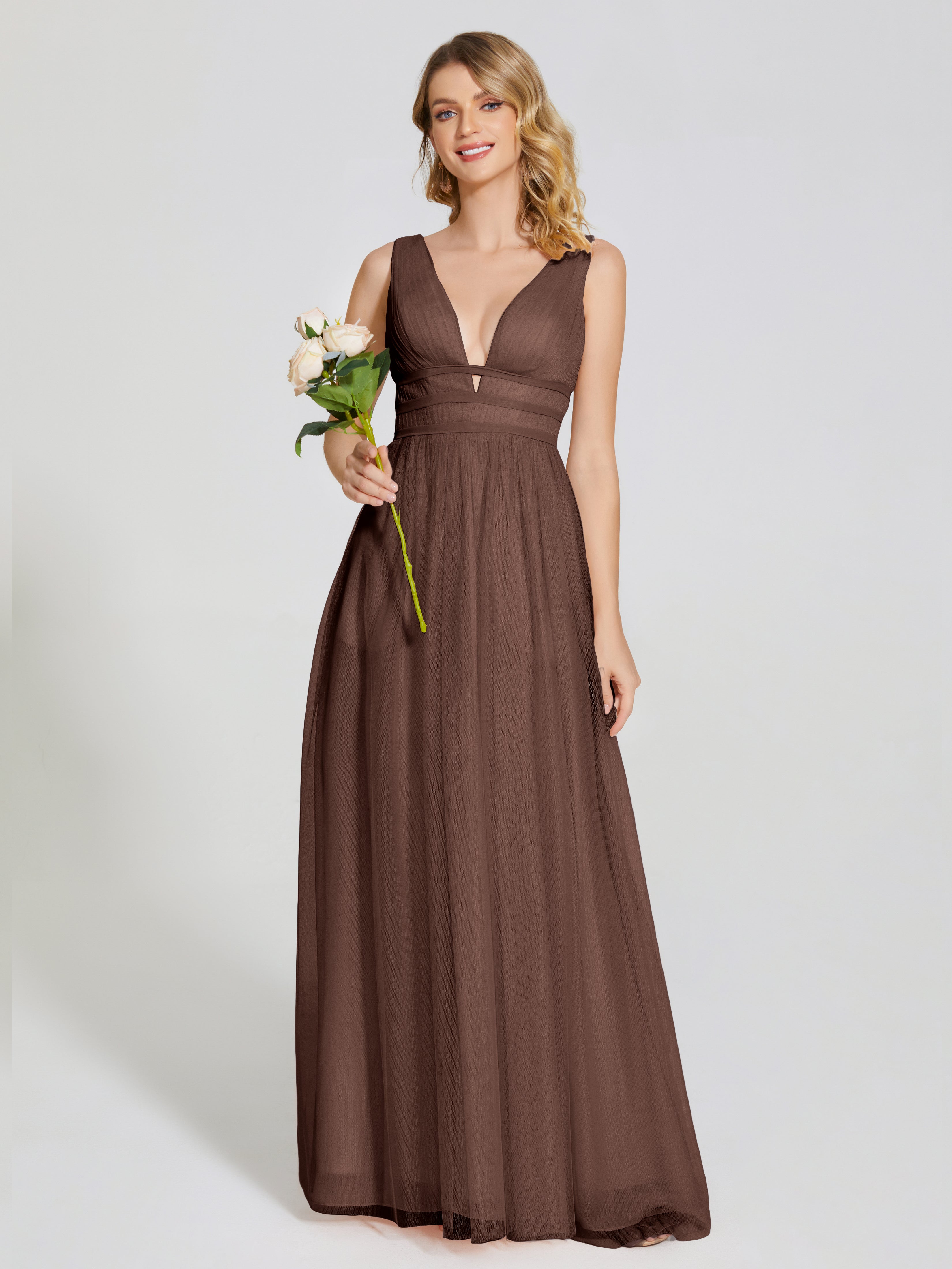 Robe Chocolat Demoiselle D Honneur Bretelles Dos Nu Sexy Tulle Robe De Demoiselle D'Honneur