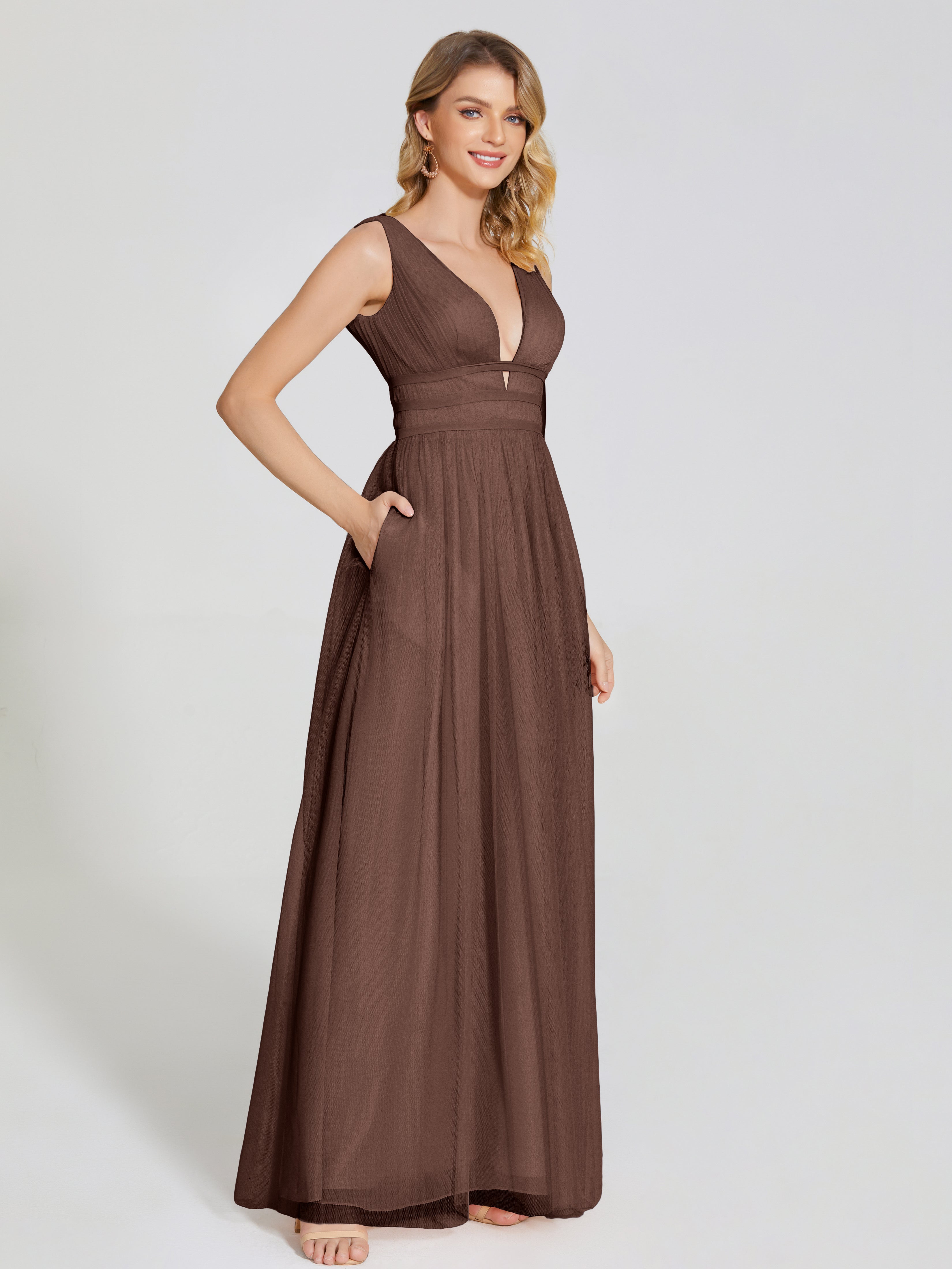 Robe Chocolat Demoiselle D Honneur Bretelles Dos Nu Sexy Tulle Robe De Demoiselle D'Honneur