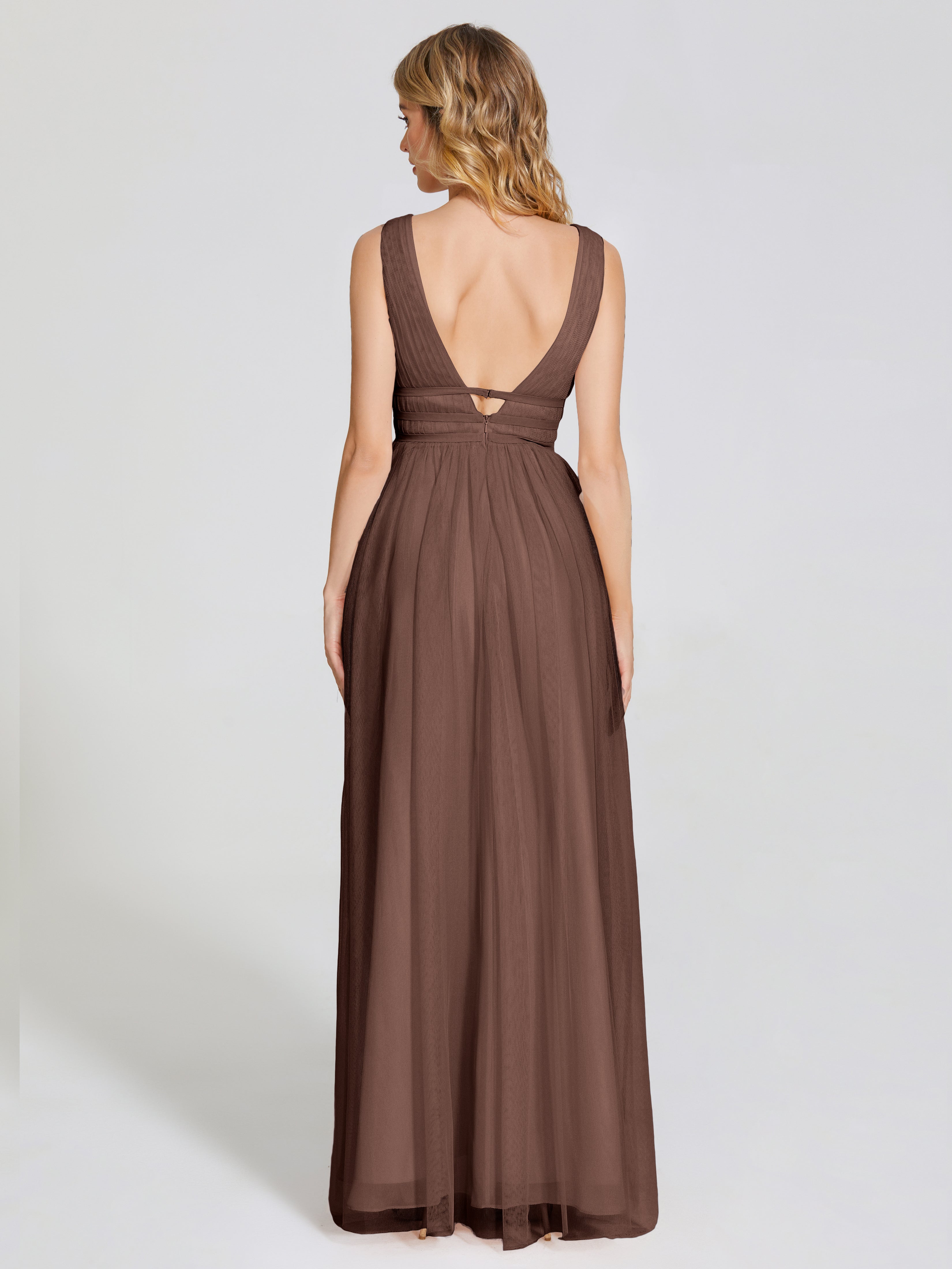 Robe Chocolat Demoiselle D Honneur Bretelles Dos Nu Sexy Tulle Robe De Demoiselle D'Honneur