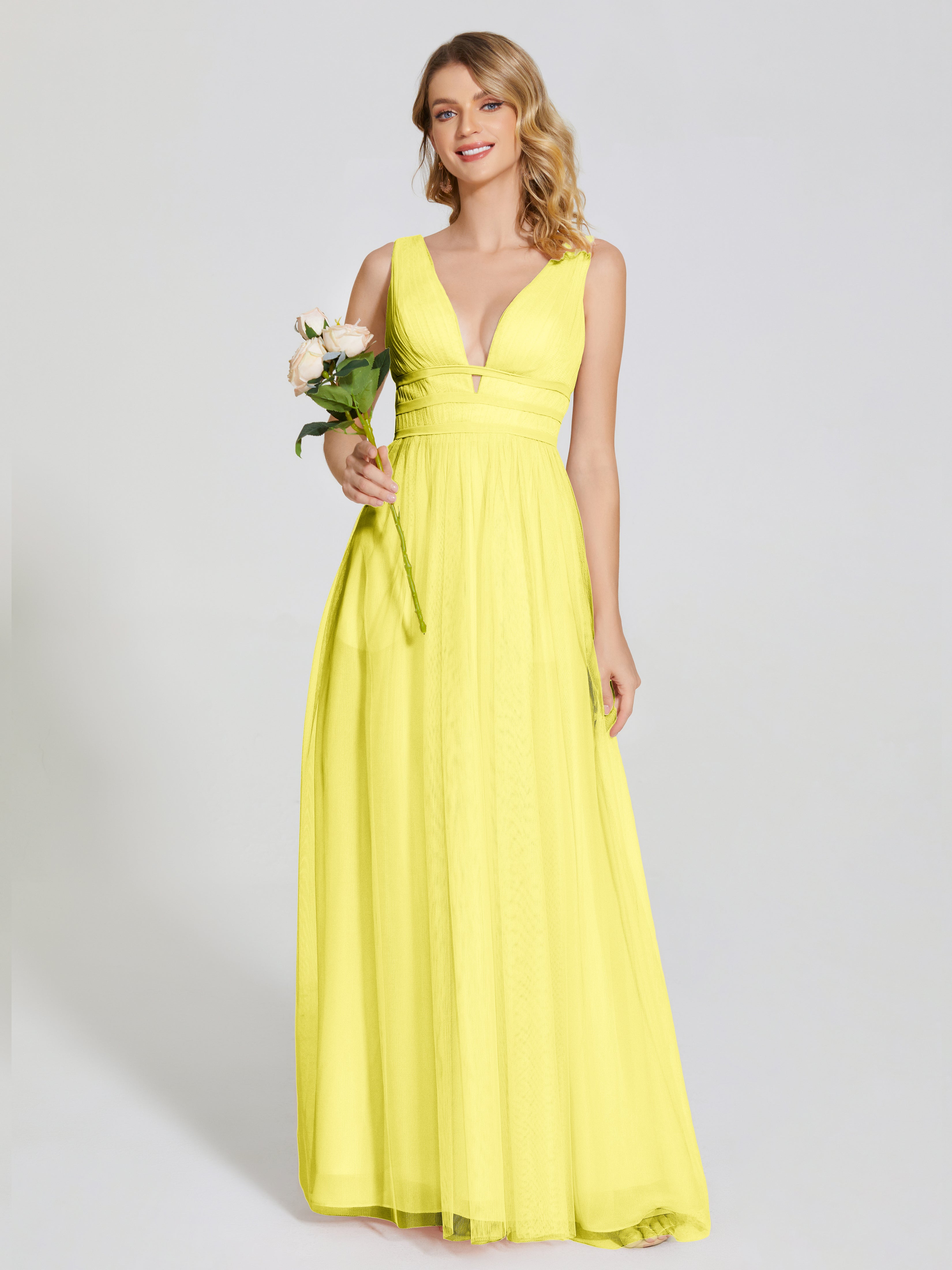 Robes De Demoiselle D'Honneur Citron Bretelles Dos Nu Sexy Tulle Robe De Demoiselle D'Honneur