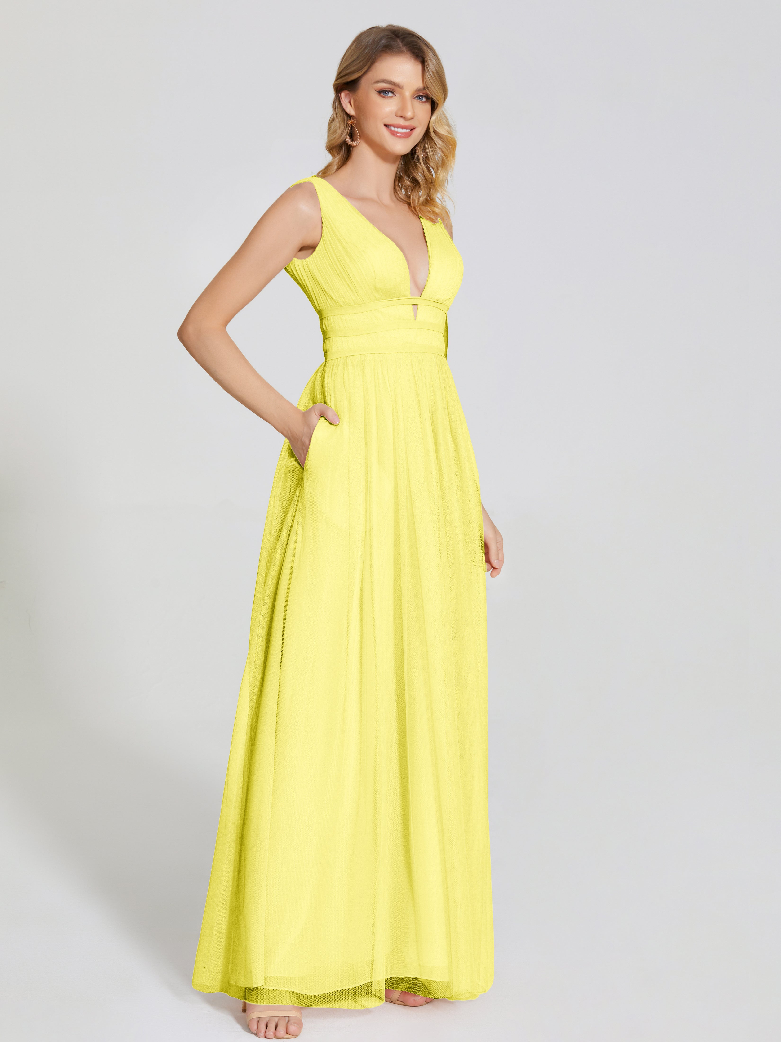 Robes De Demoiselle D'Honneur Citron Bretelles Dos Nu Sexy Tulle Robe De Demoiselle D'Honneur