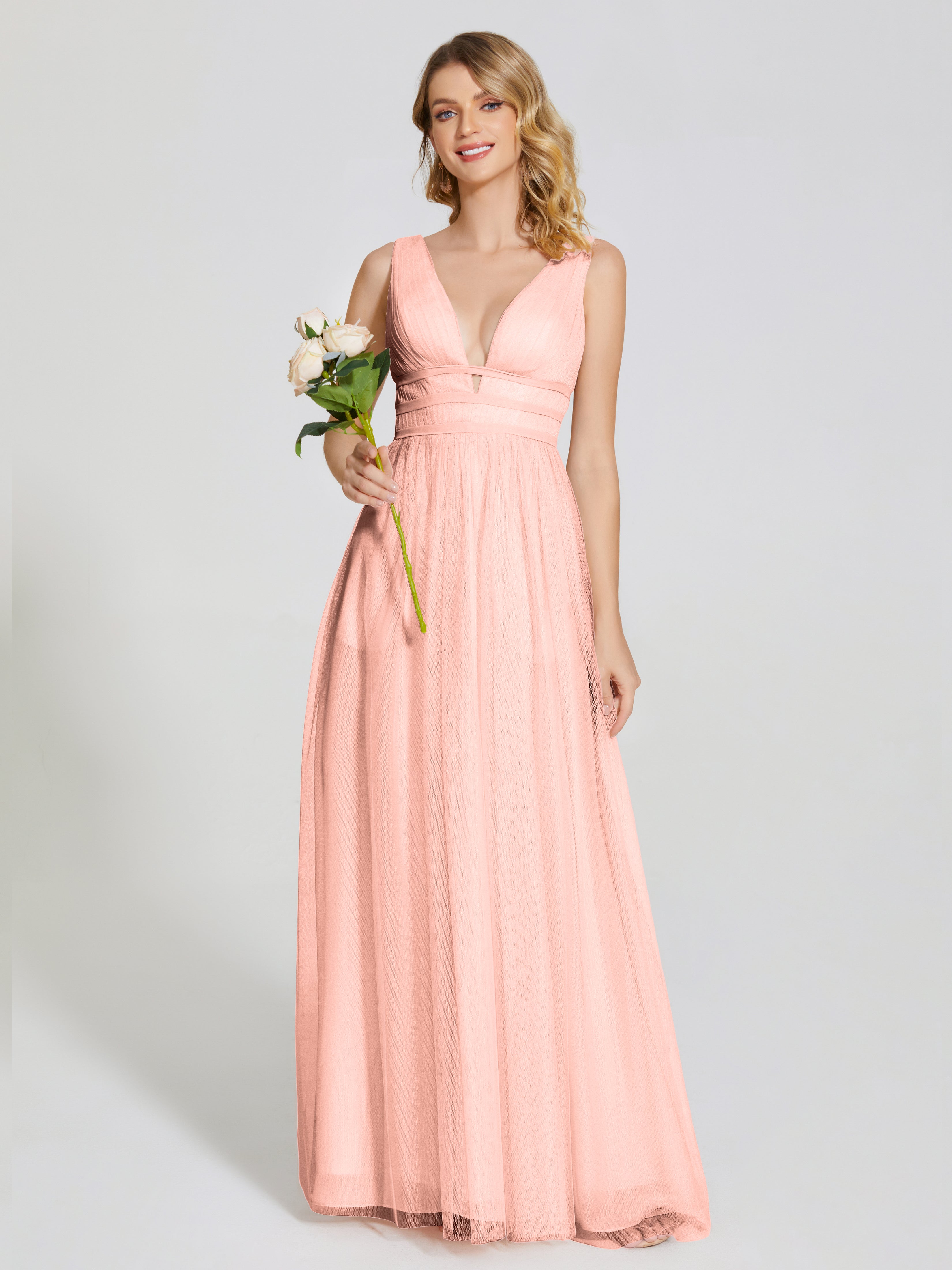 Corail Robe Demoiselle Honneur Bretelles Dos Nu Sexy Tulle Robe De Demoiselle D'Honneur