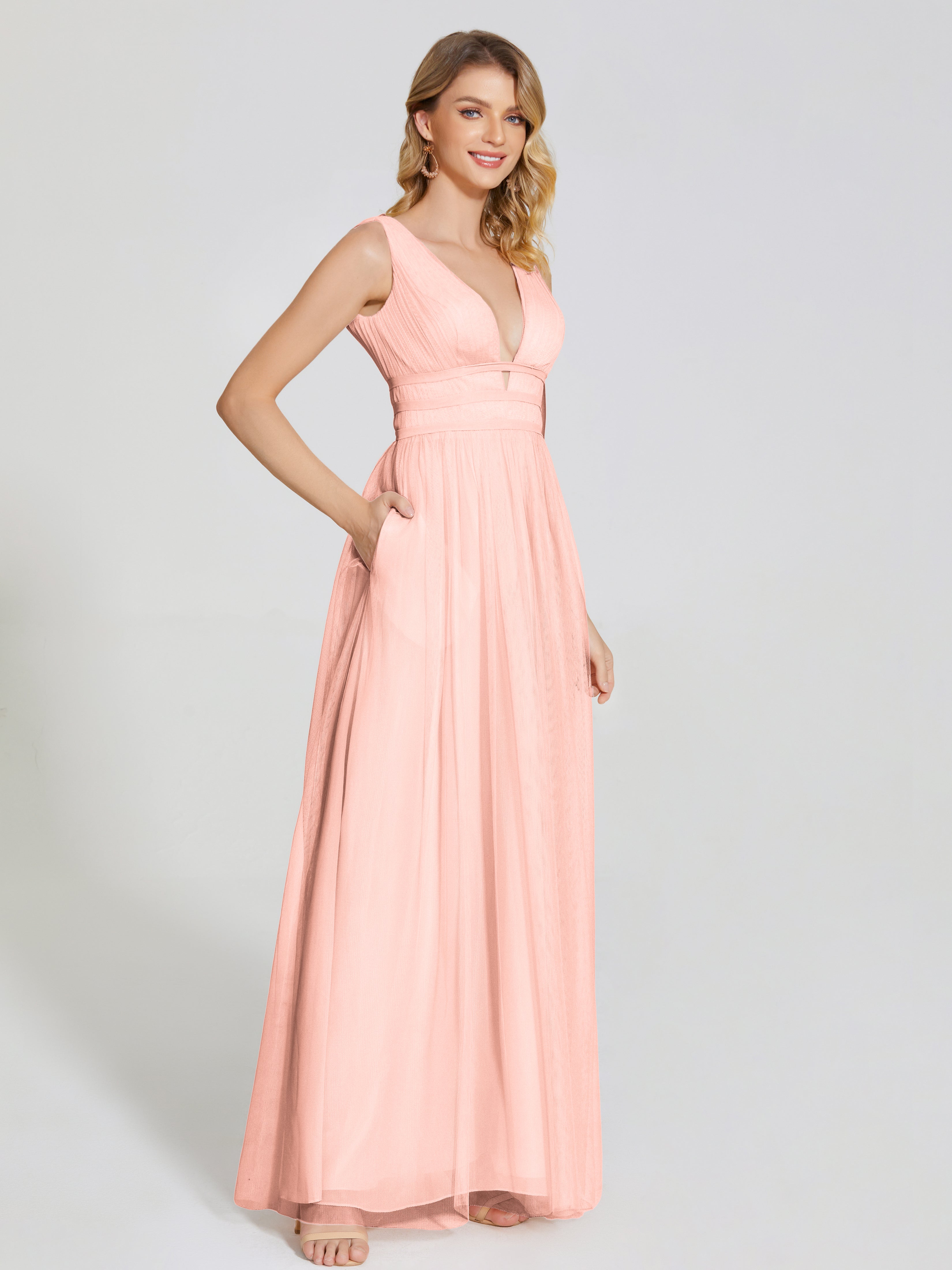 Corail Robe Demoiselle Honneur Bretelles Dos Nu Sexy Tulle Robe De Demoiselle D'Honneur