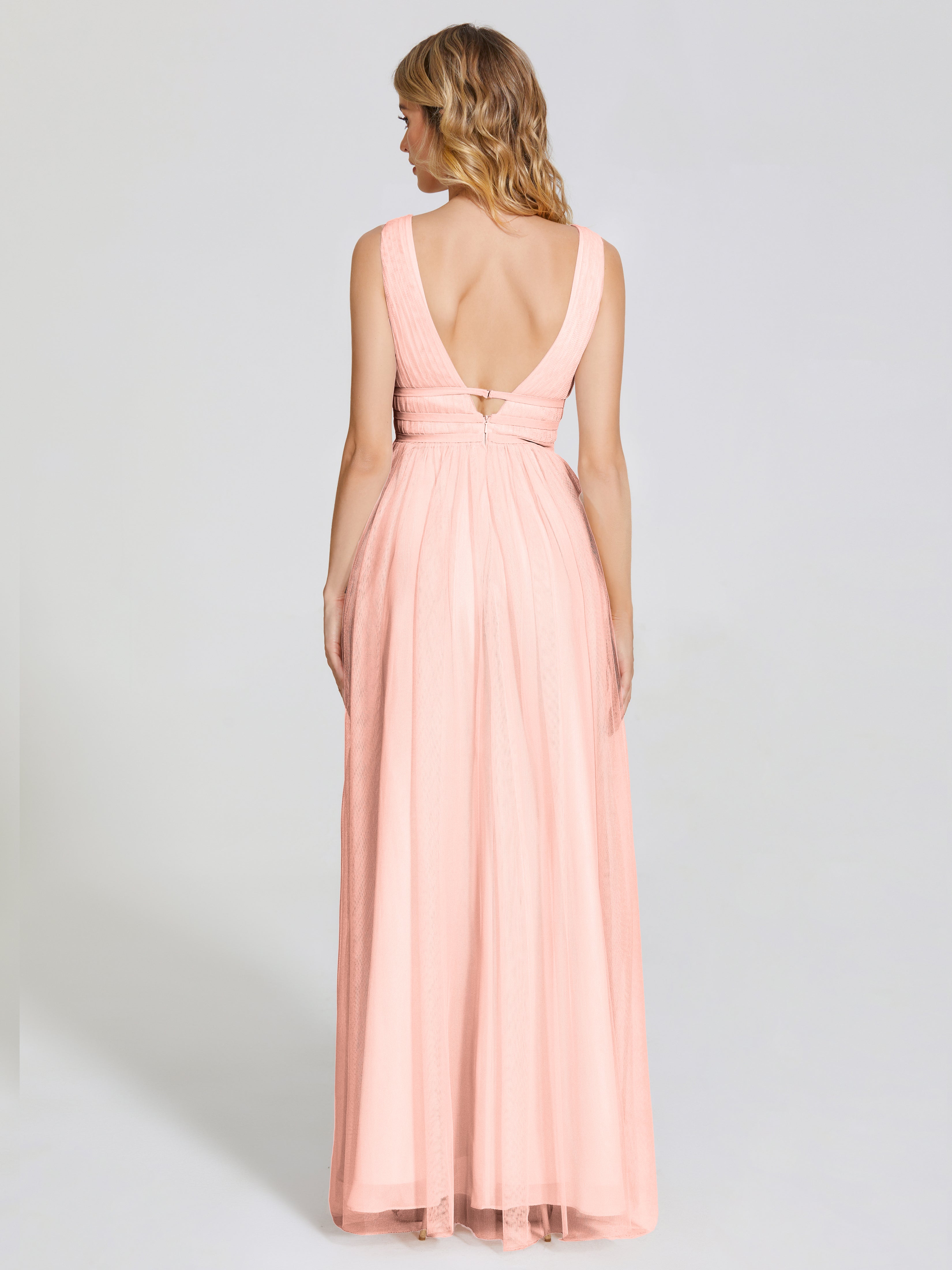 Corail Robe Demoiselle Honneur Bretelles Dos Nu Sexy Tulle Robe De Demoiselle D'Honneur