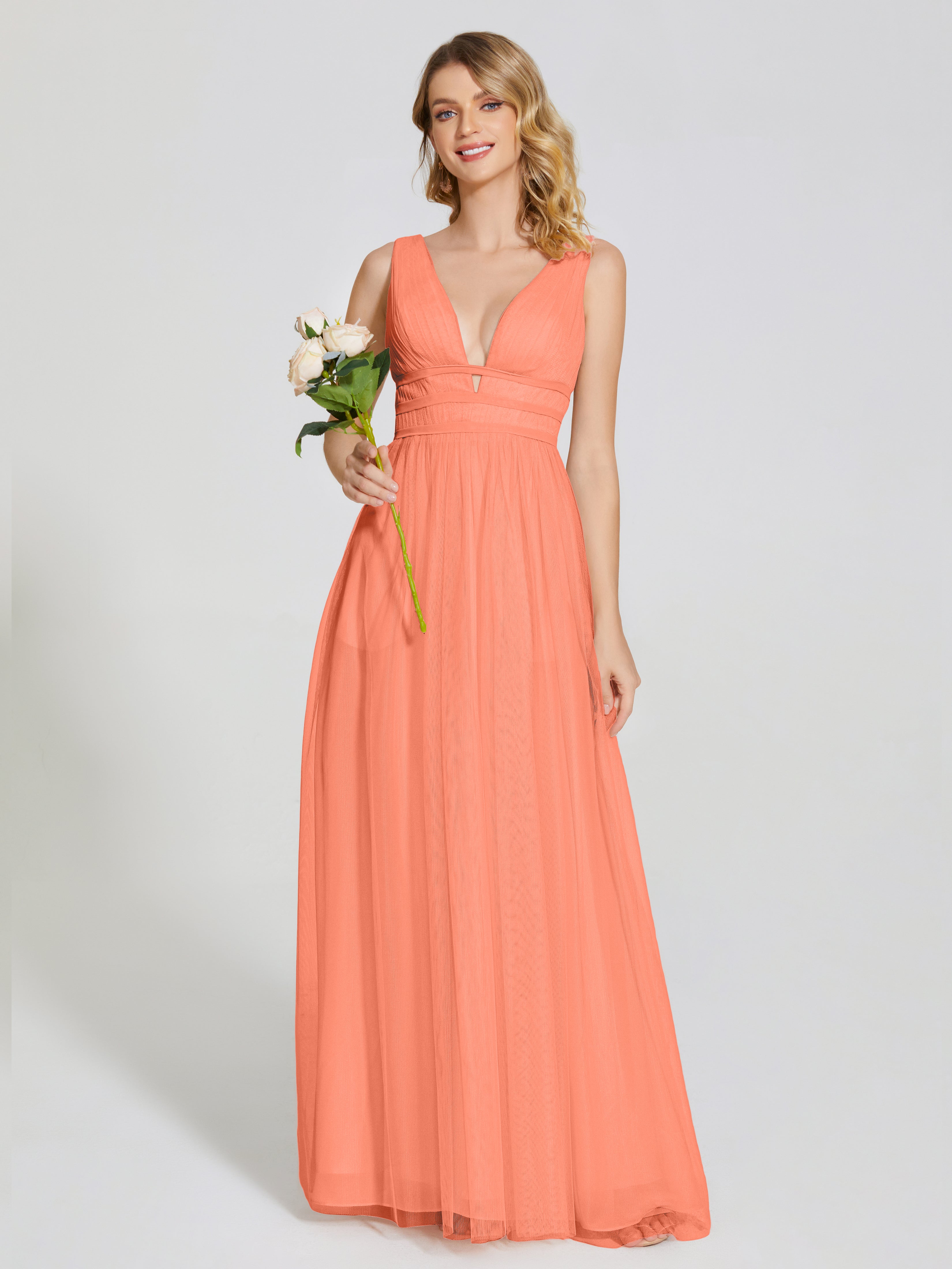 Robes De Demoiselle D'Honneur Coucher De Soleil Bretelles Dos Nu Sexy Tulle Robe De Demoiselle D'Honneur