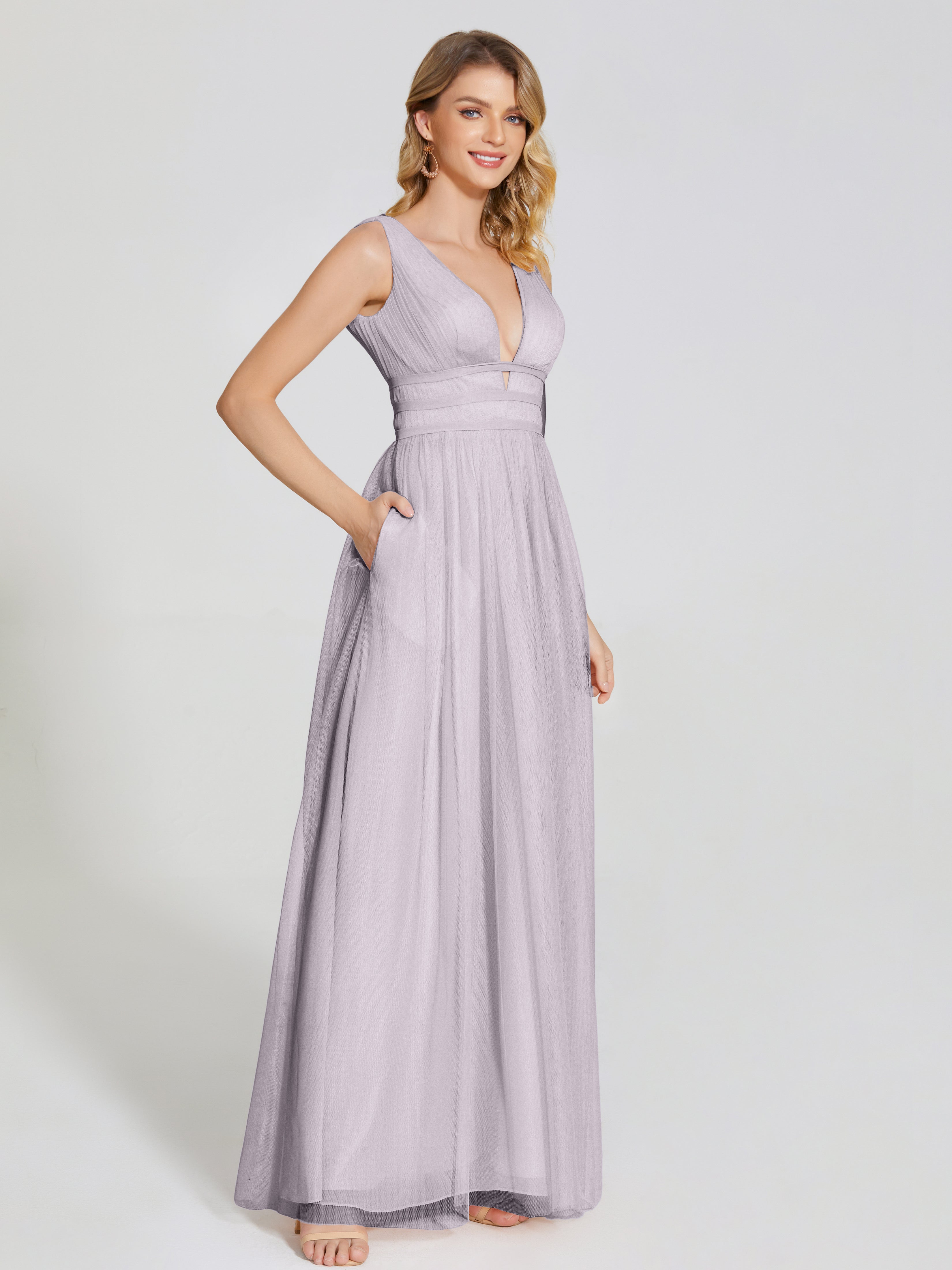 Robes De Demoiselle D'Honneur Couleur Crépuscule Bretelles Dos Nu Sexy Tulle Robe De Demoiselle D'Honneur