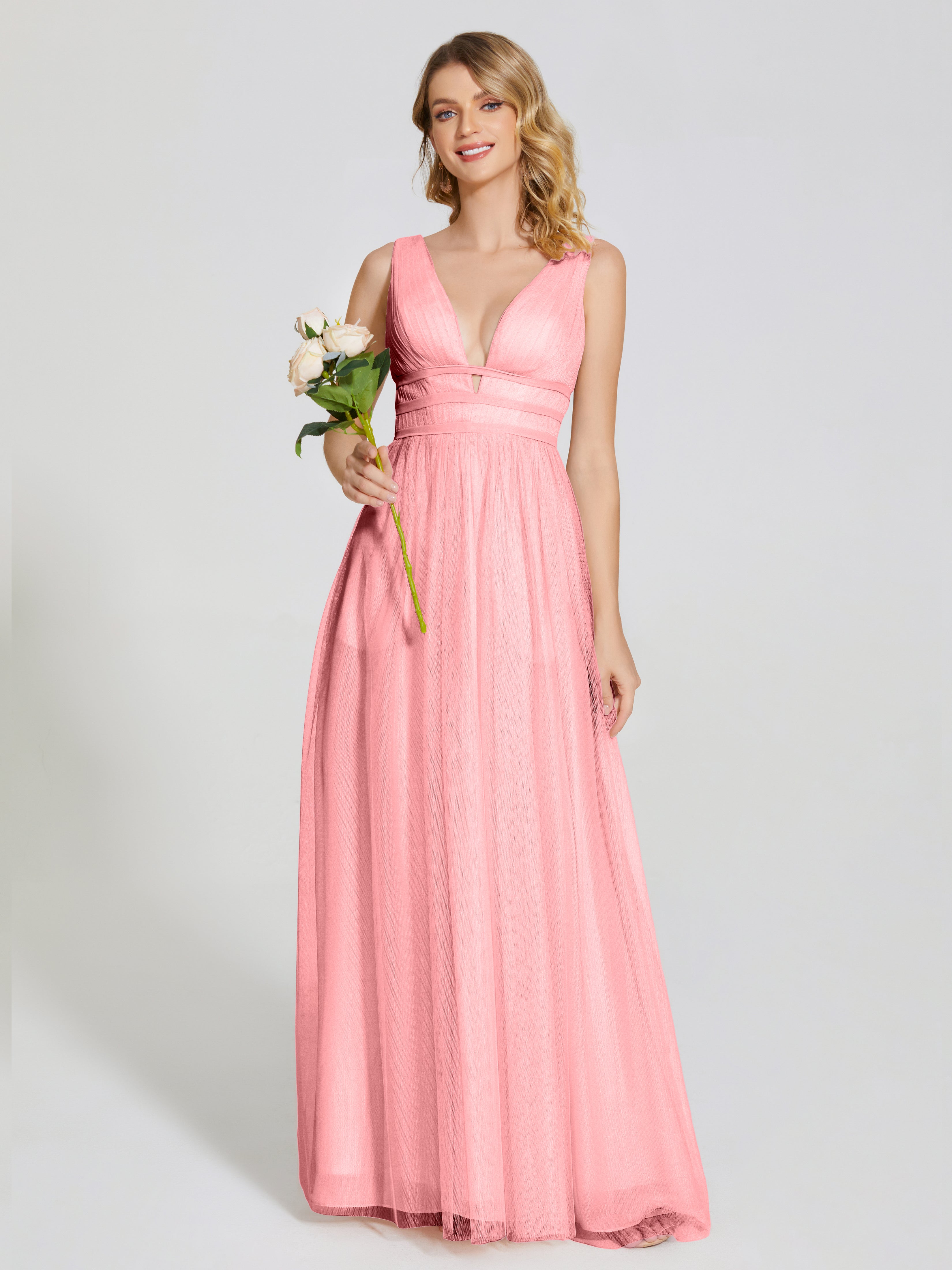 Robes De Demoiselle D'Honneur Flamant Bretelles Dos Nu Sexy Tulle Robe De Demoiselle D'Honneur